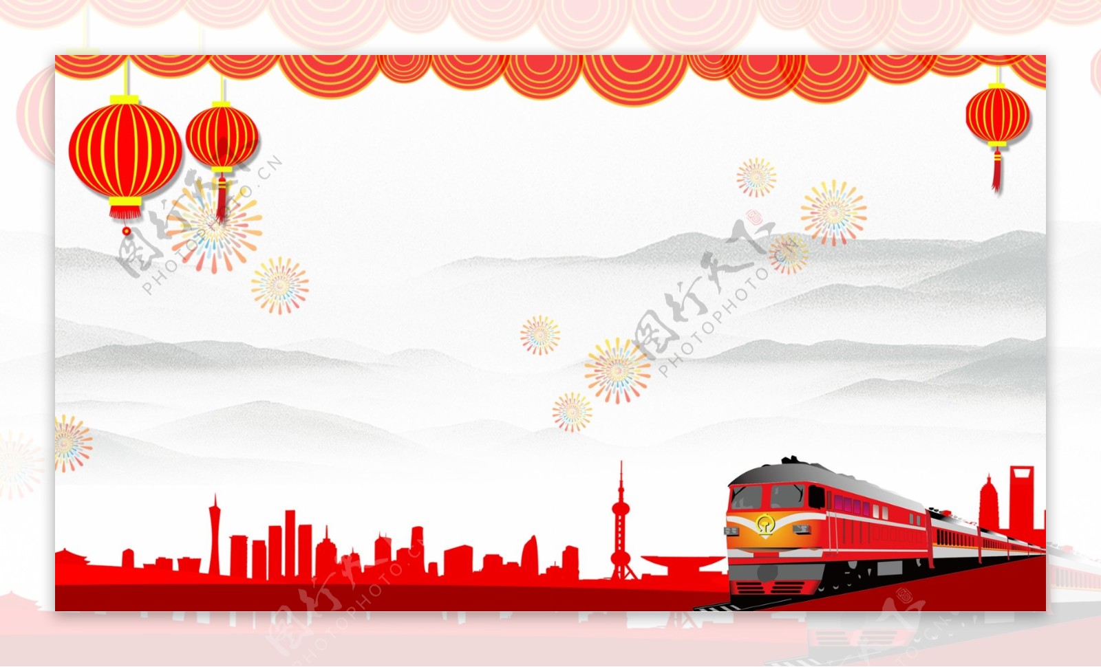 红色春运火车背景设计