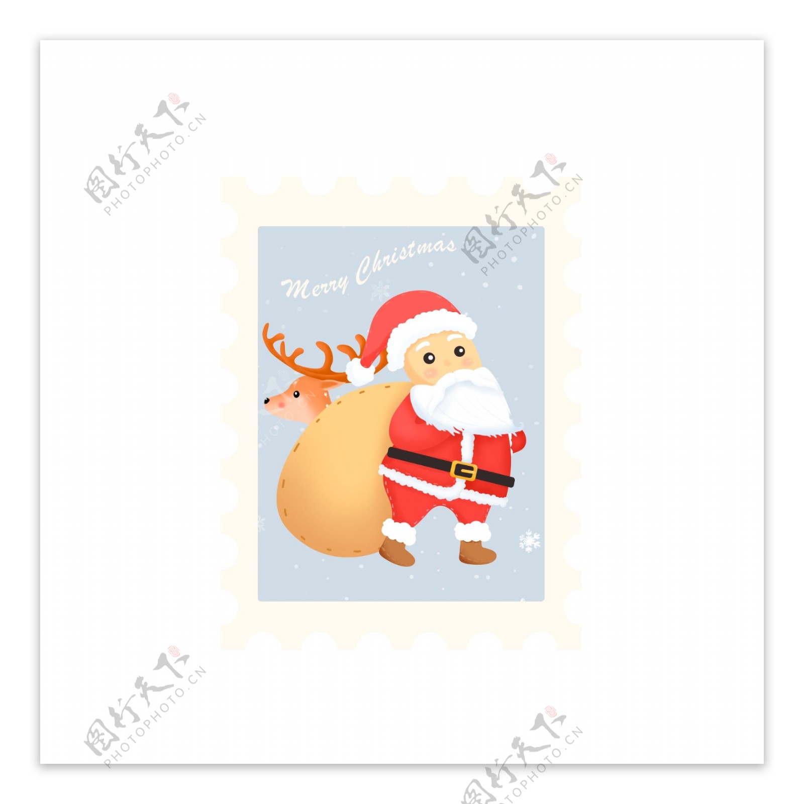 可爱卡通圣诞节邮票贴纸圣诞老人麋鹿元素
