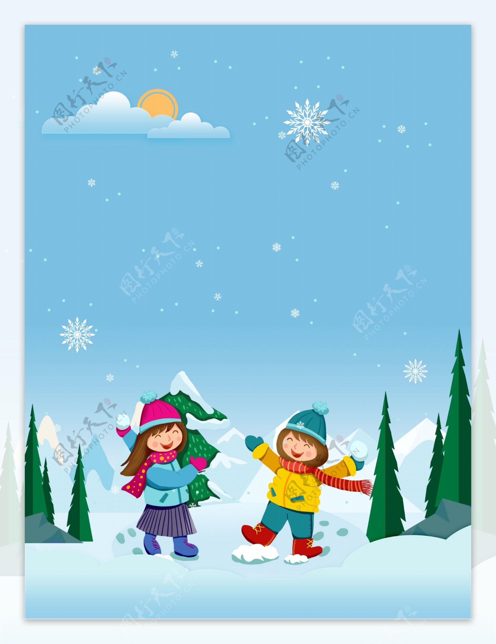 冬季雪地儿童雪人背景