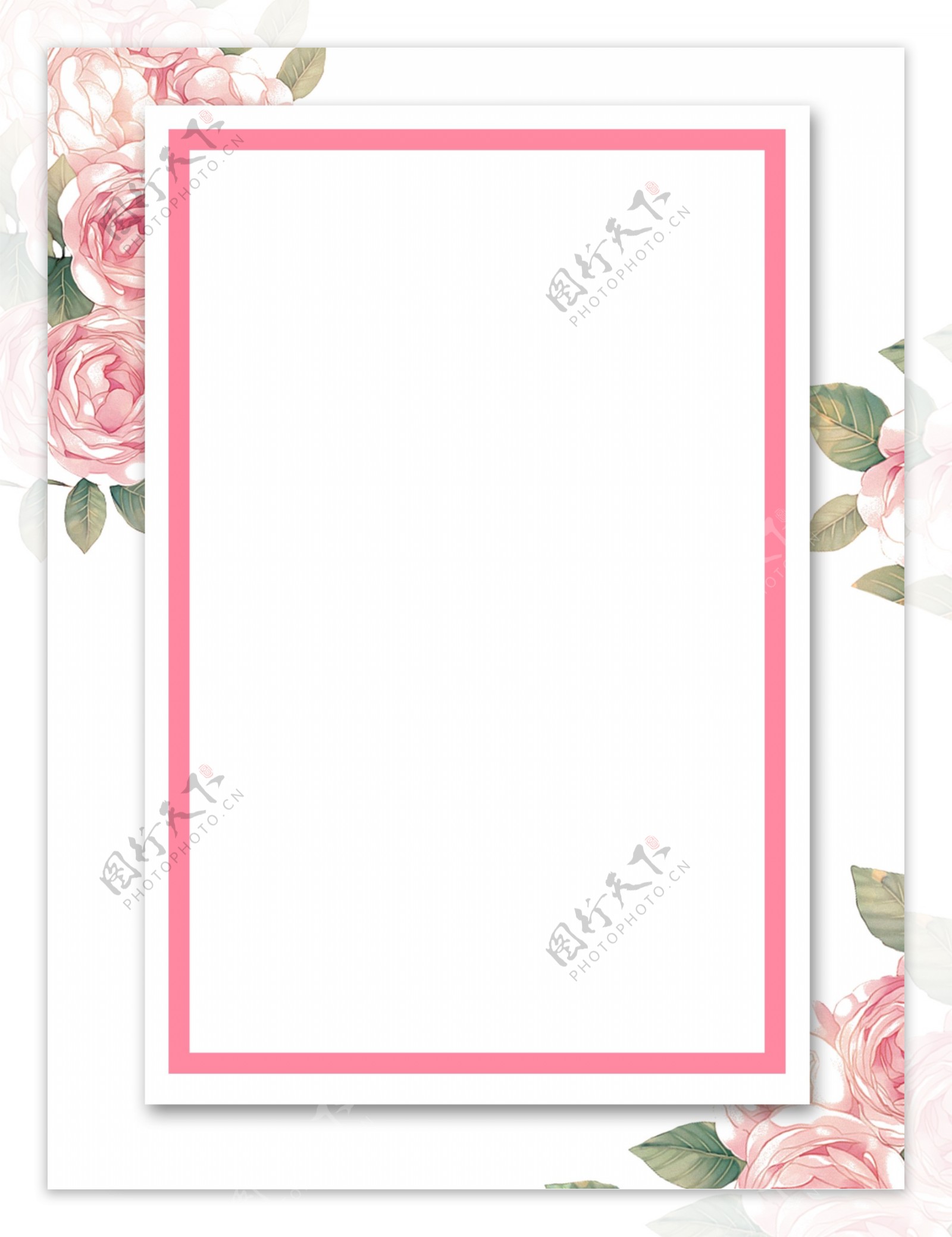 彩绘粉色花朵边框活动邀请函背景设计