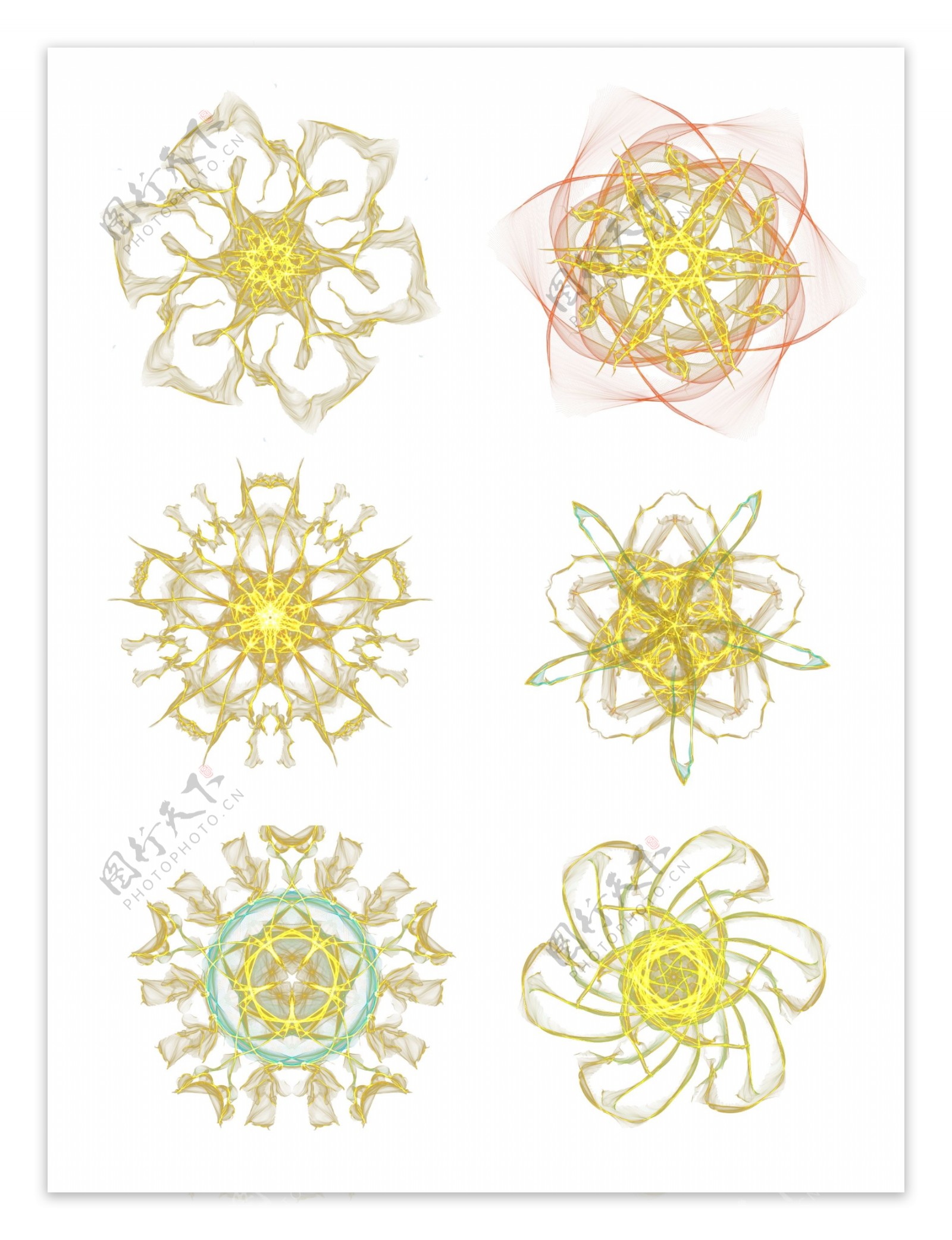 科技感黄色酷炫光效花朵图案透明免抠素材