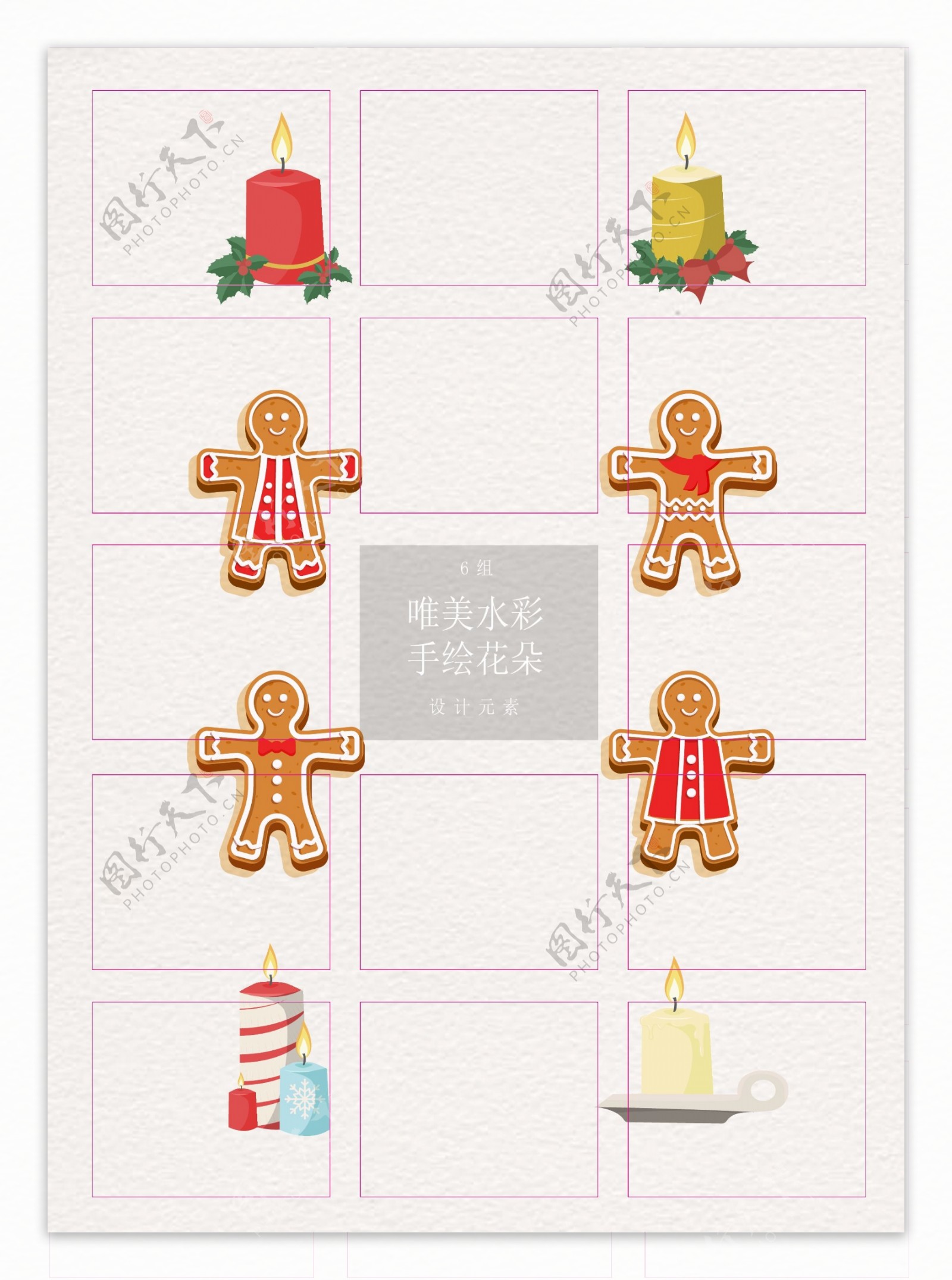 矢量圣诞节姜饼人和蜡烛设计