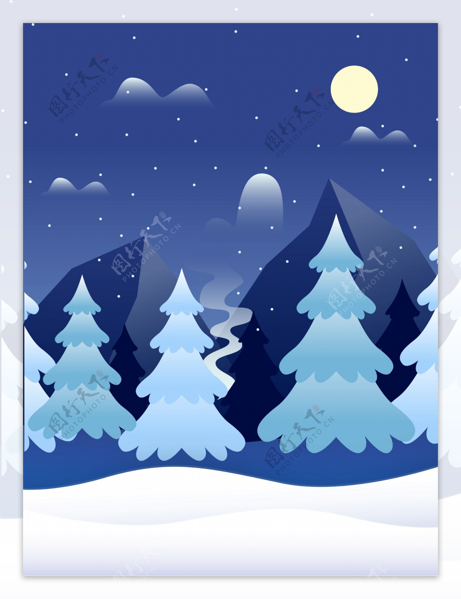 唯美星空雪景冬季背景素材
