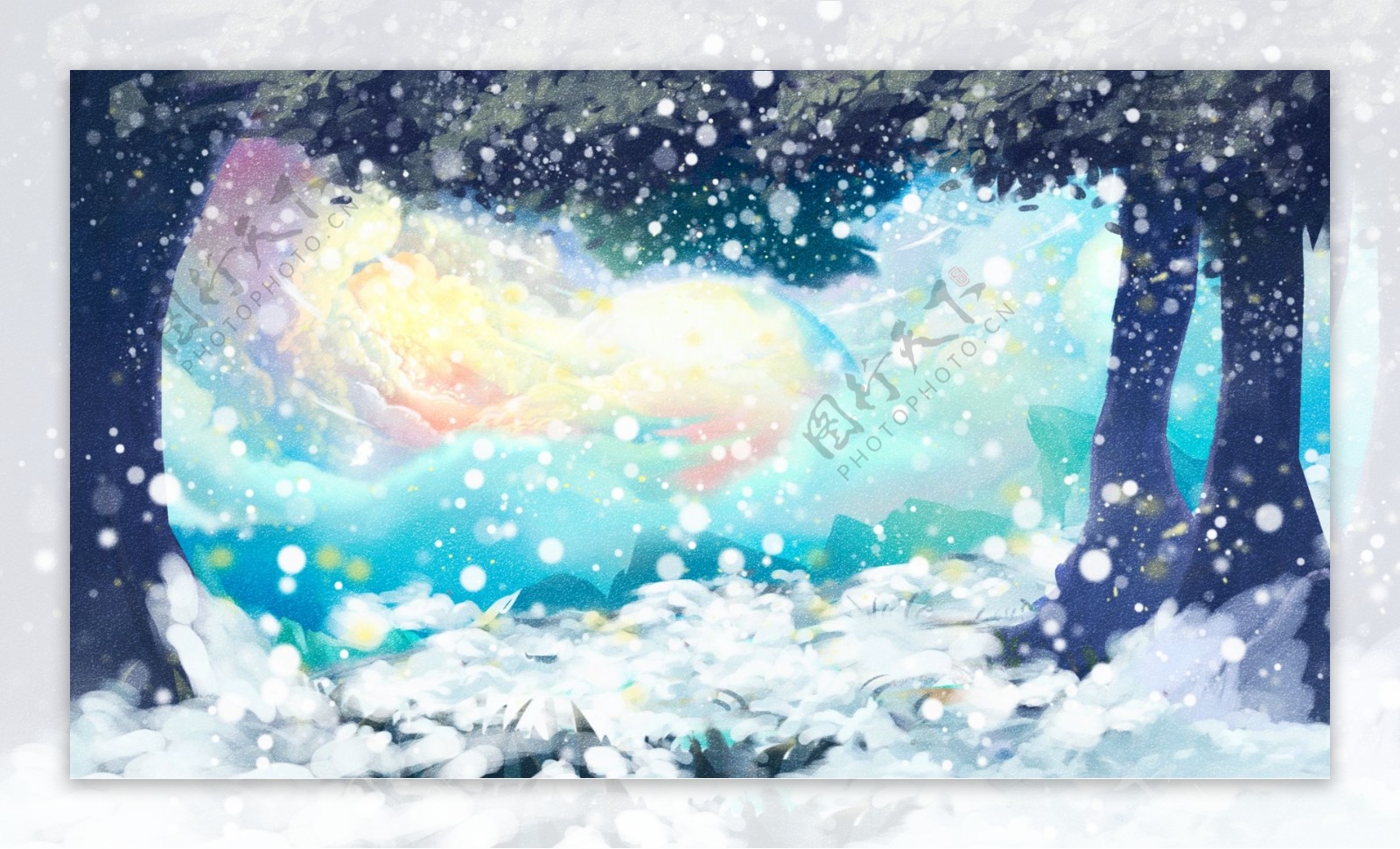 大雪节气手绘雪景背景素材