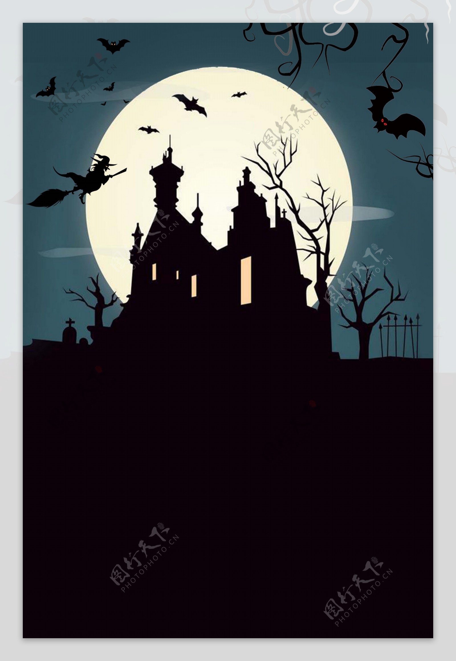 黑夜城堡蝙蝠万圣节H5背景素材