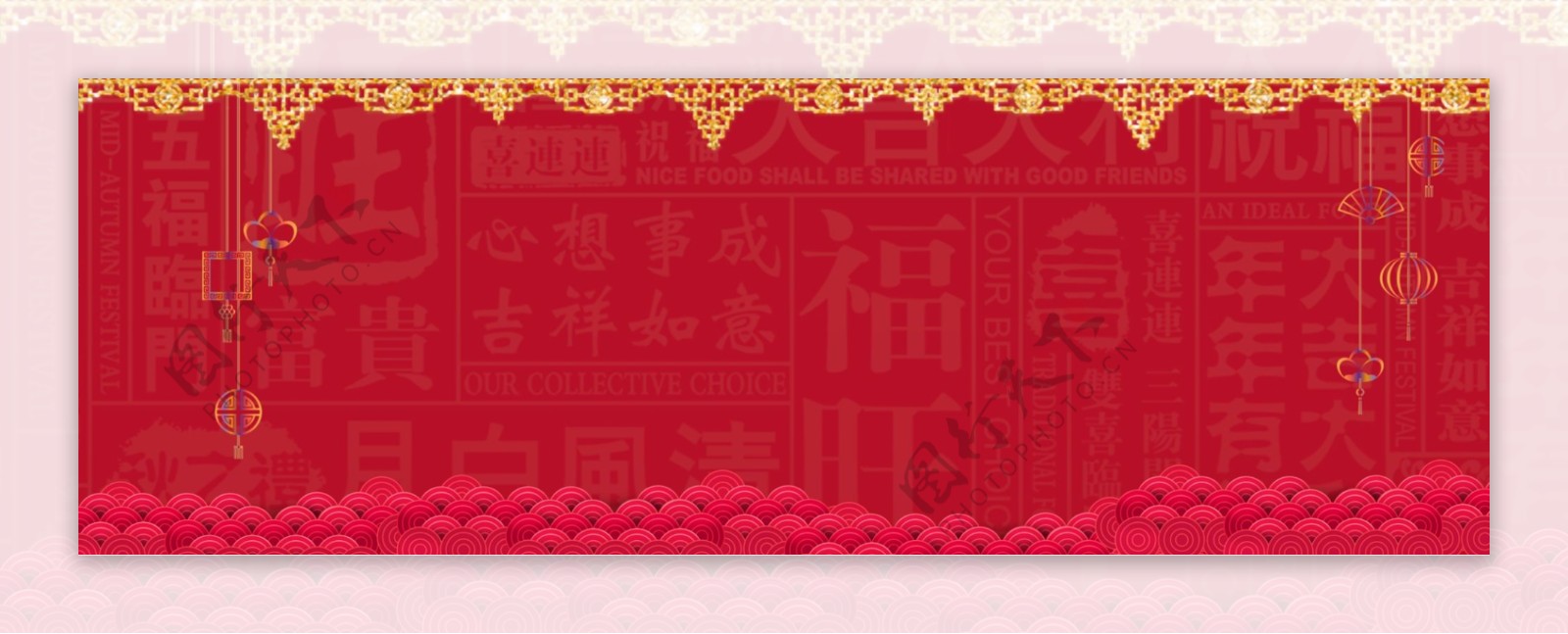 大红灯笼猪年2019新春banner背景