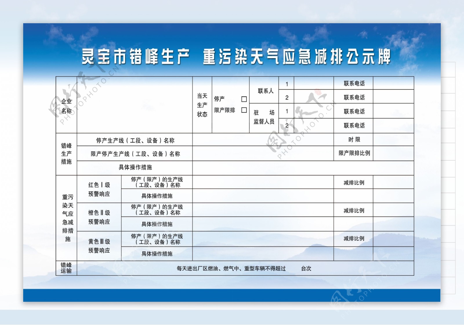 污染天气减排公示牌