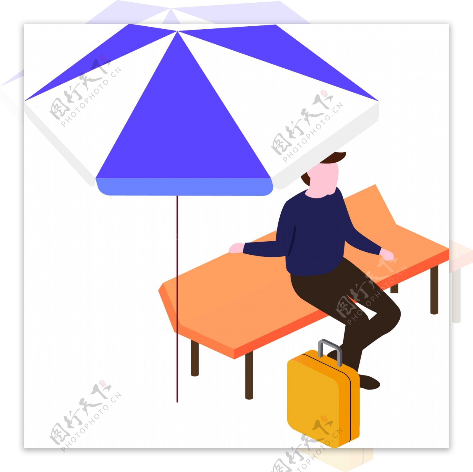 守护简约男孩坐在遮阳伞下原创元素