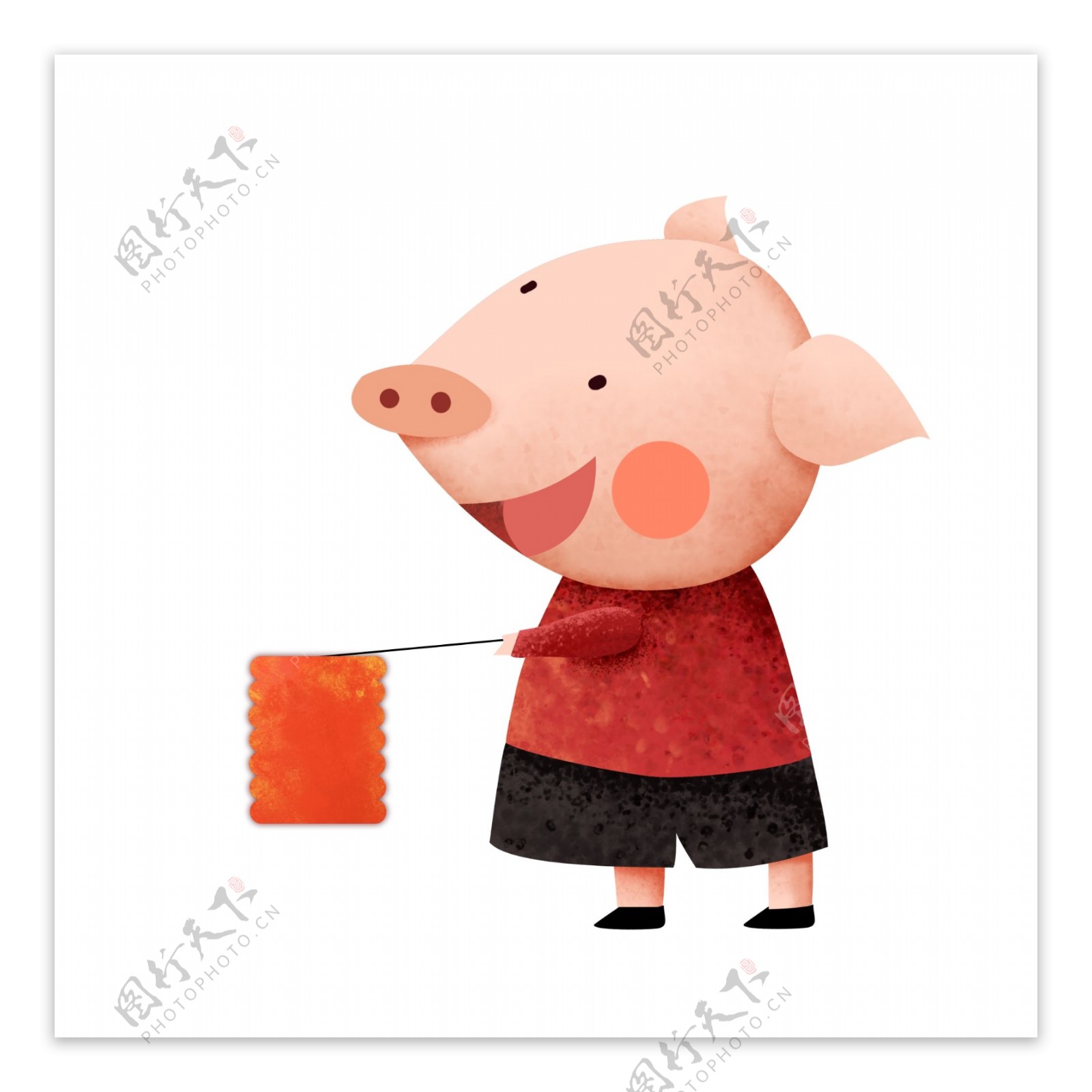 提着小灯笼的猪猪中国风设计