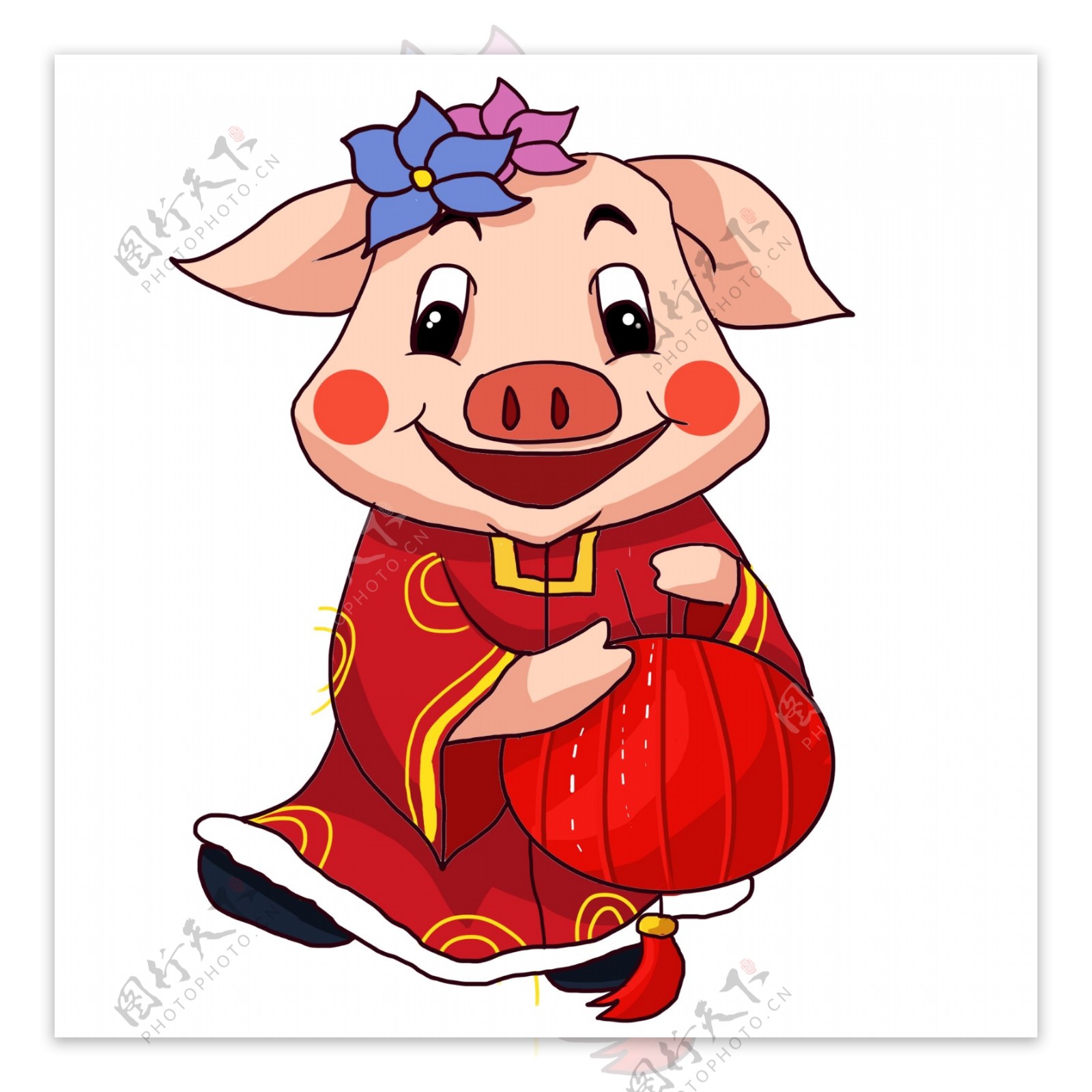 彩绘提着灯笼的猪猪女孩