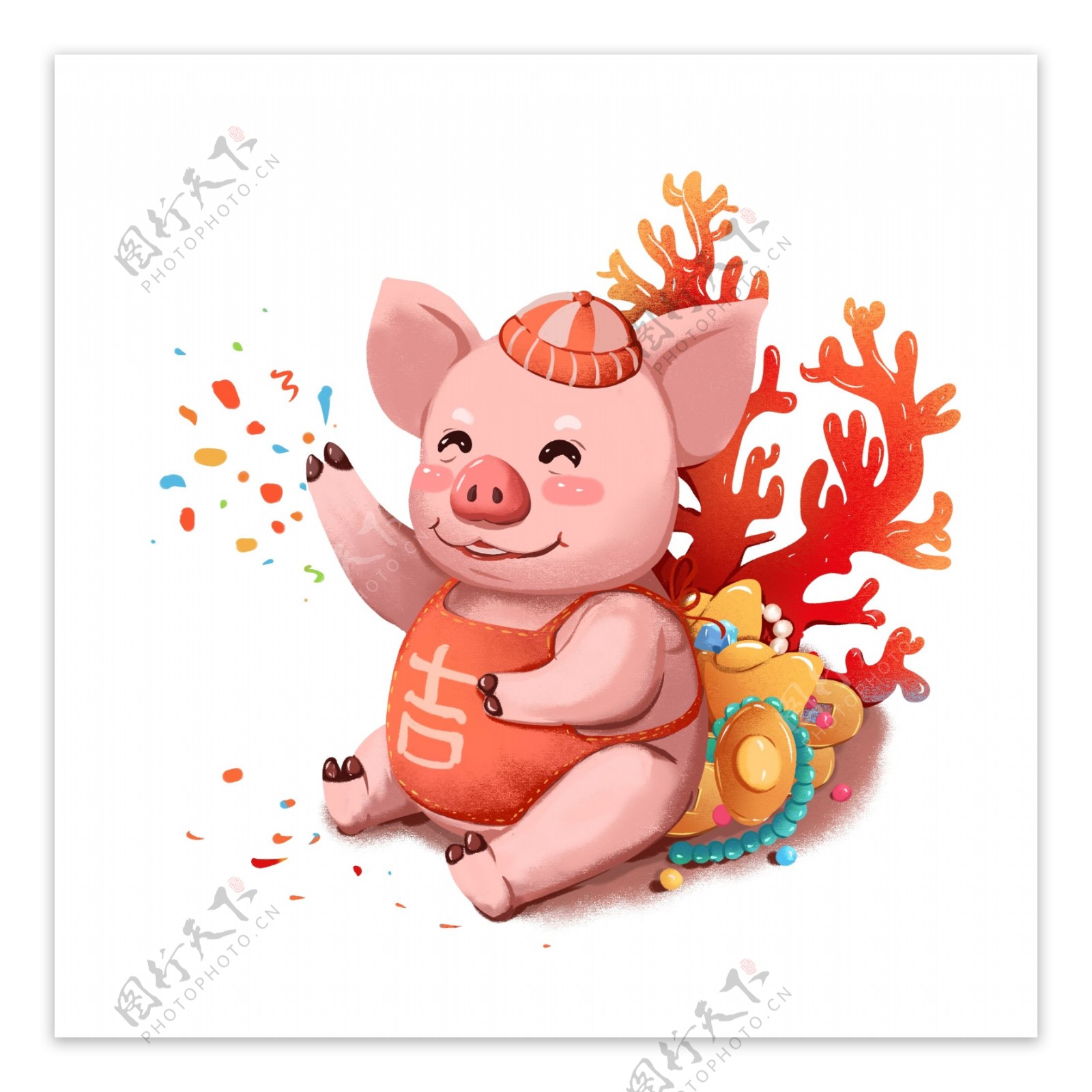 2019春节猪年珊瑚橘年画