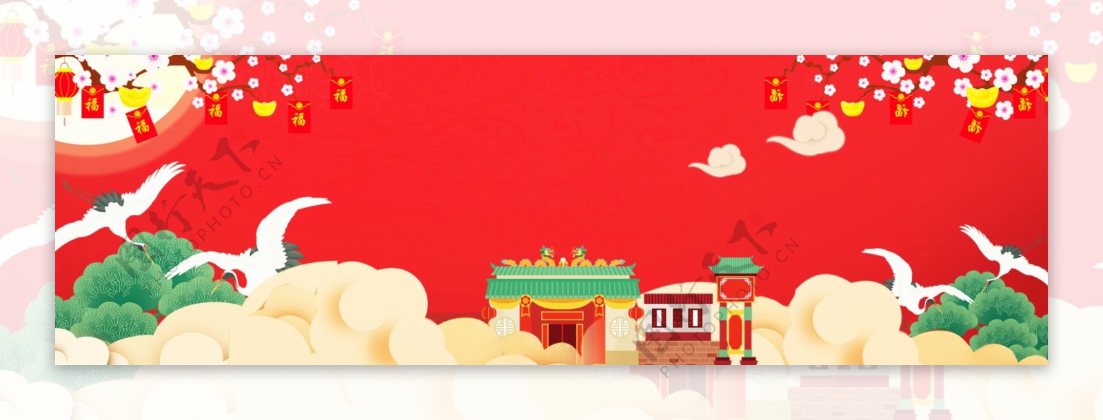 怀旧年货节中国风新年节日banner背景
