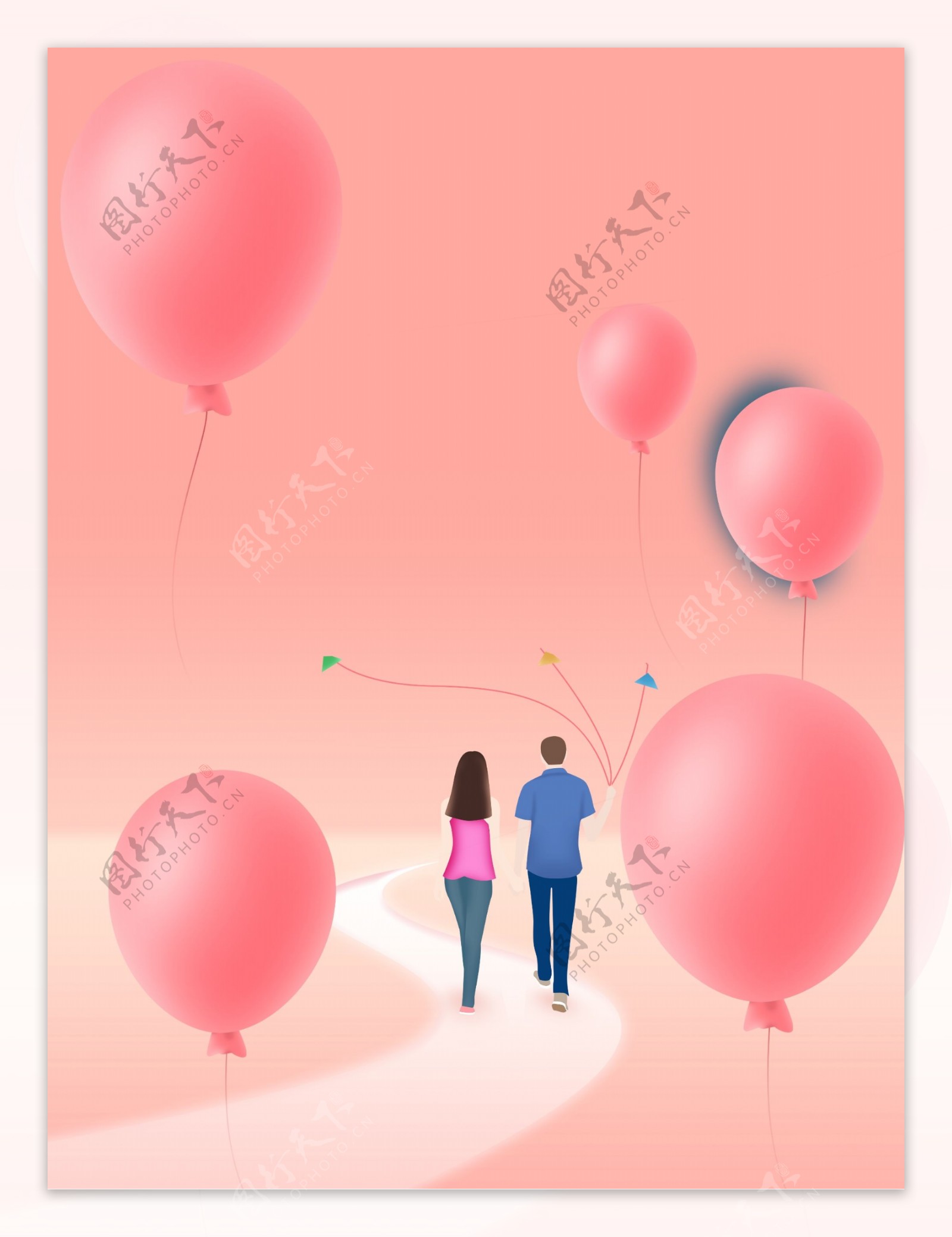 简约唯美浪漫粉色情侣气球广告背景素材