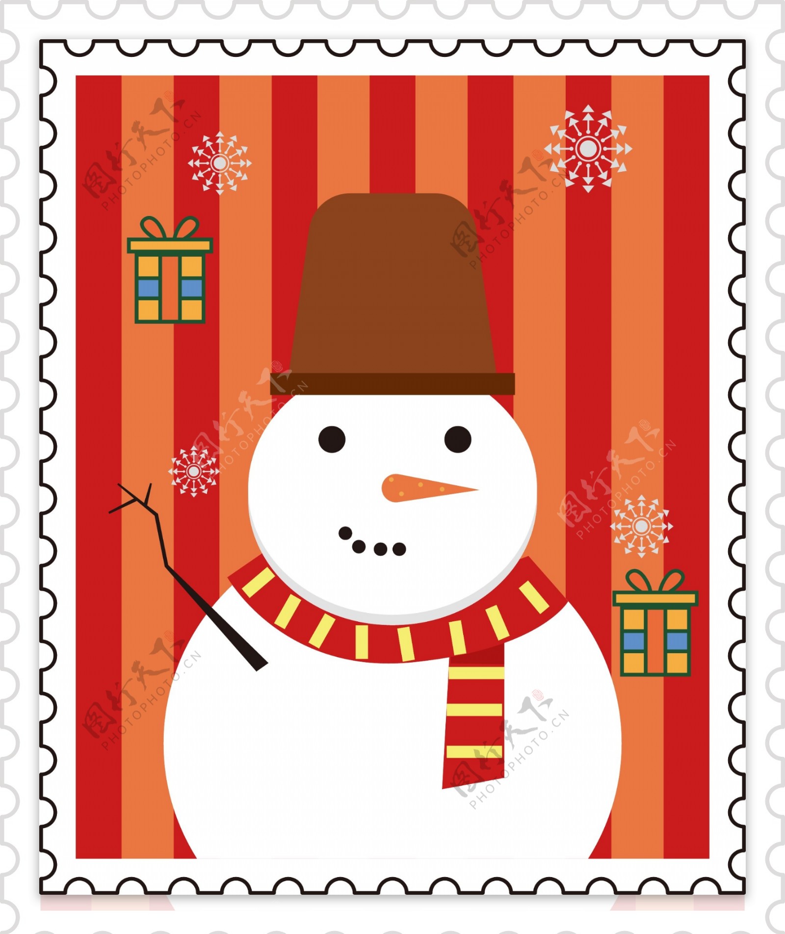 圣诞雪人邮票矢量卡通可商用元素