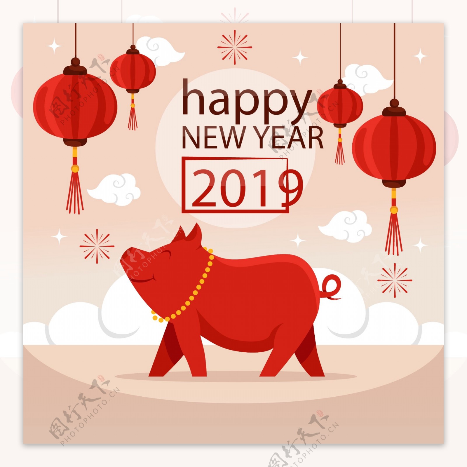 2019红色猪新年海报设计