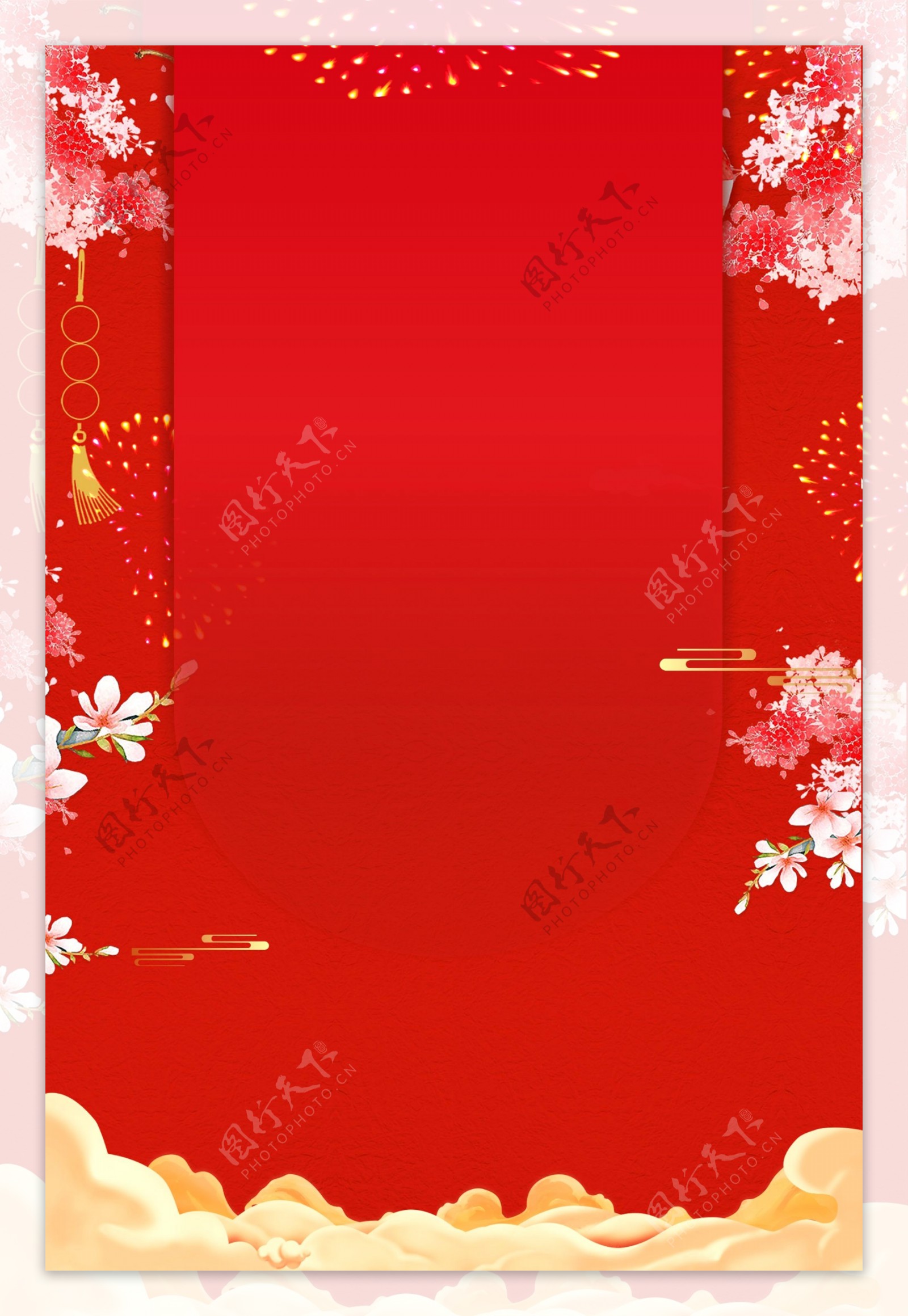 红色花朵新年放假通知背景素材