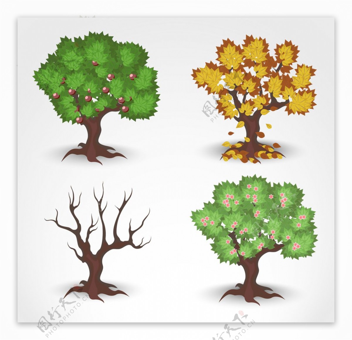 季节性树木插图