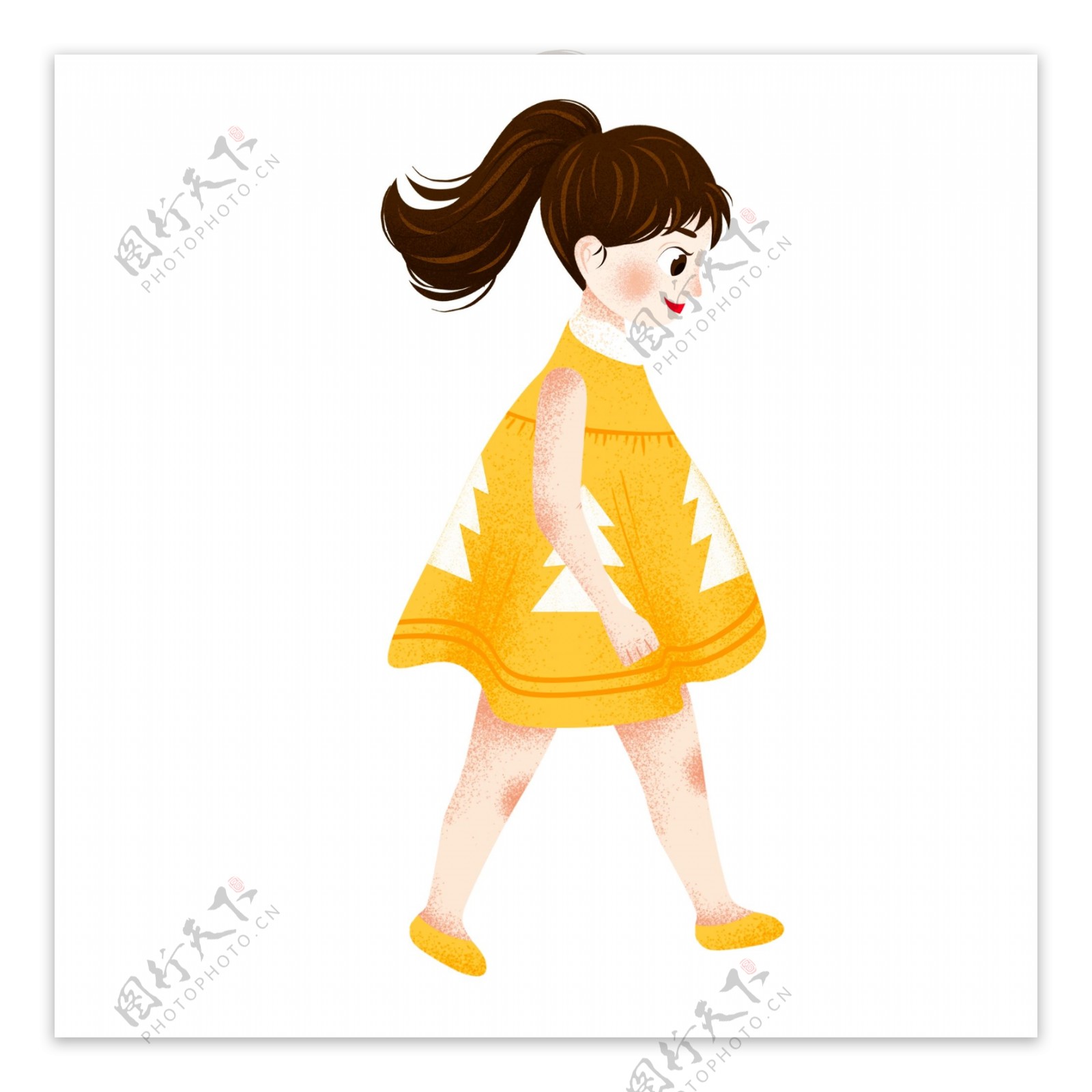 卡通可爱穿着黄色裙子的女孩