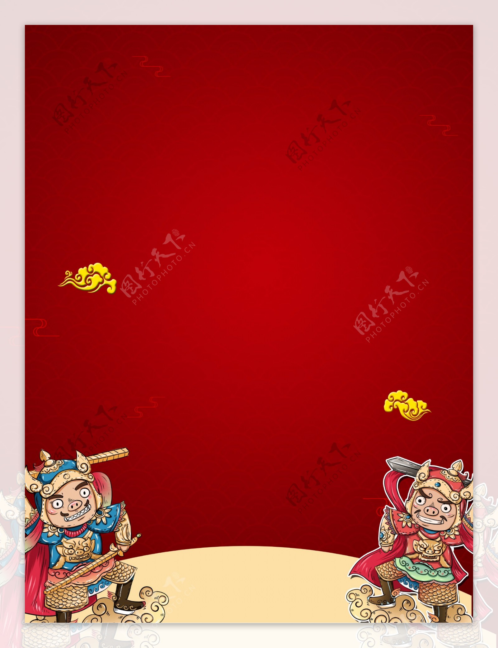 中国风腊月习俗迎门神背景展板