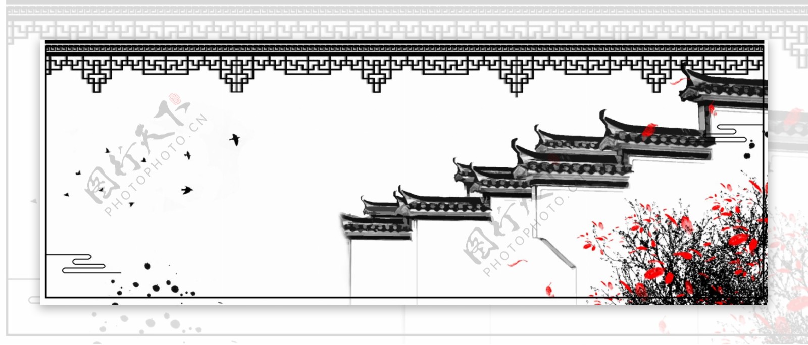 中国风传统徽派建筑banner背景