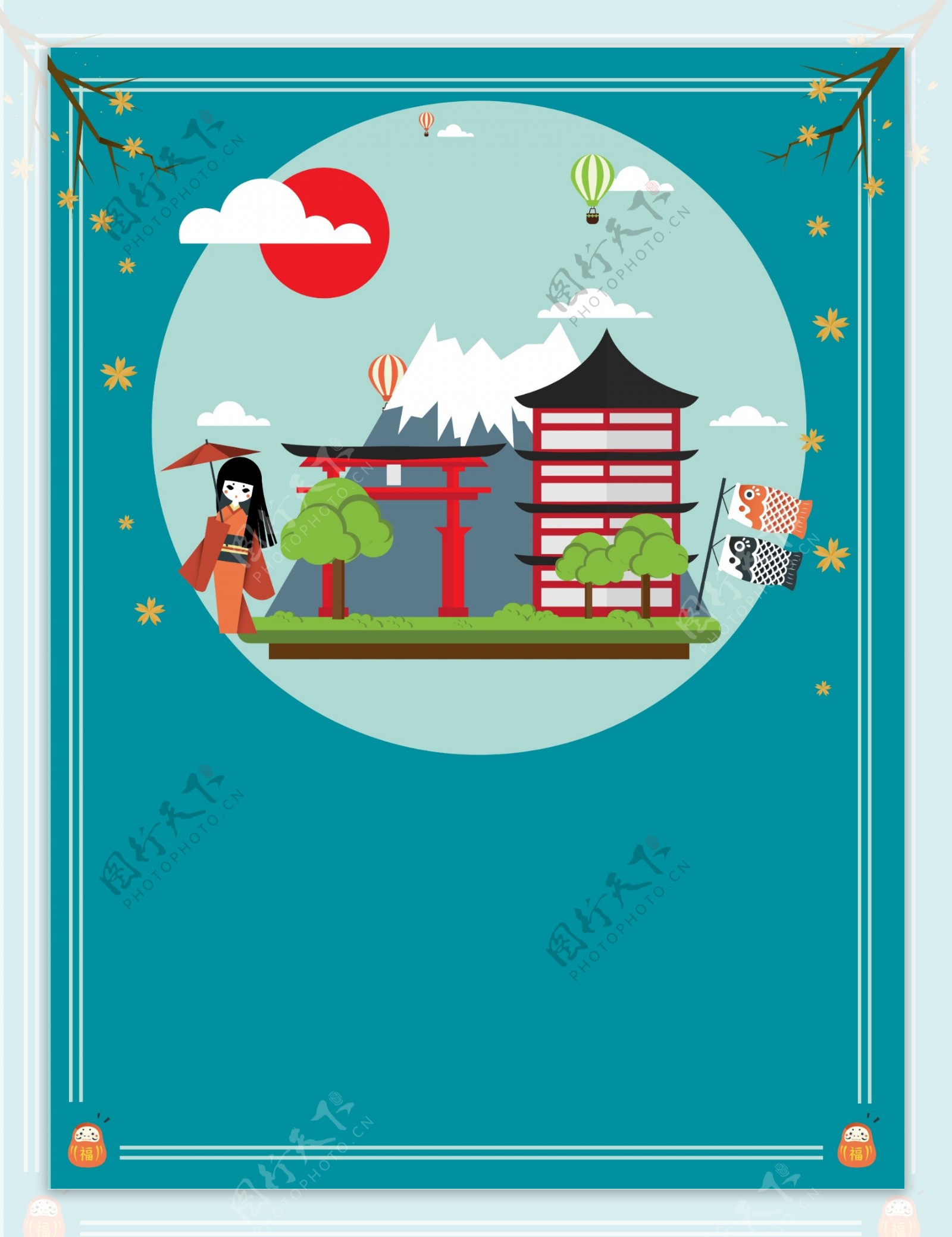 富士山寺庙广告背景