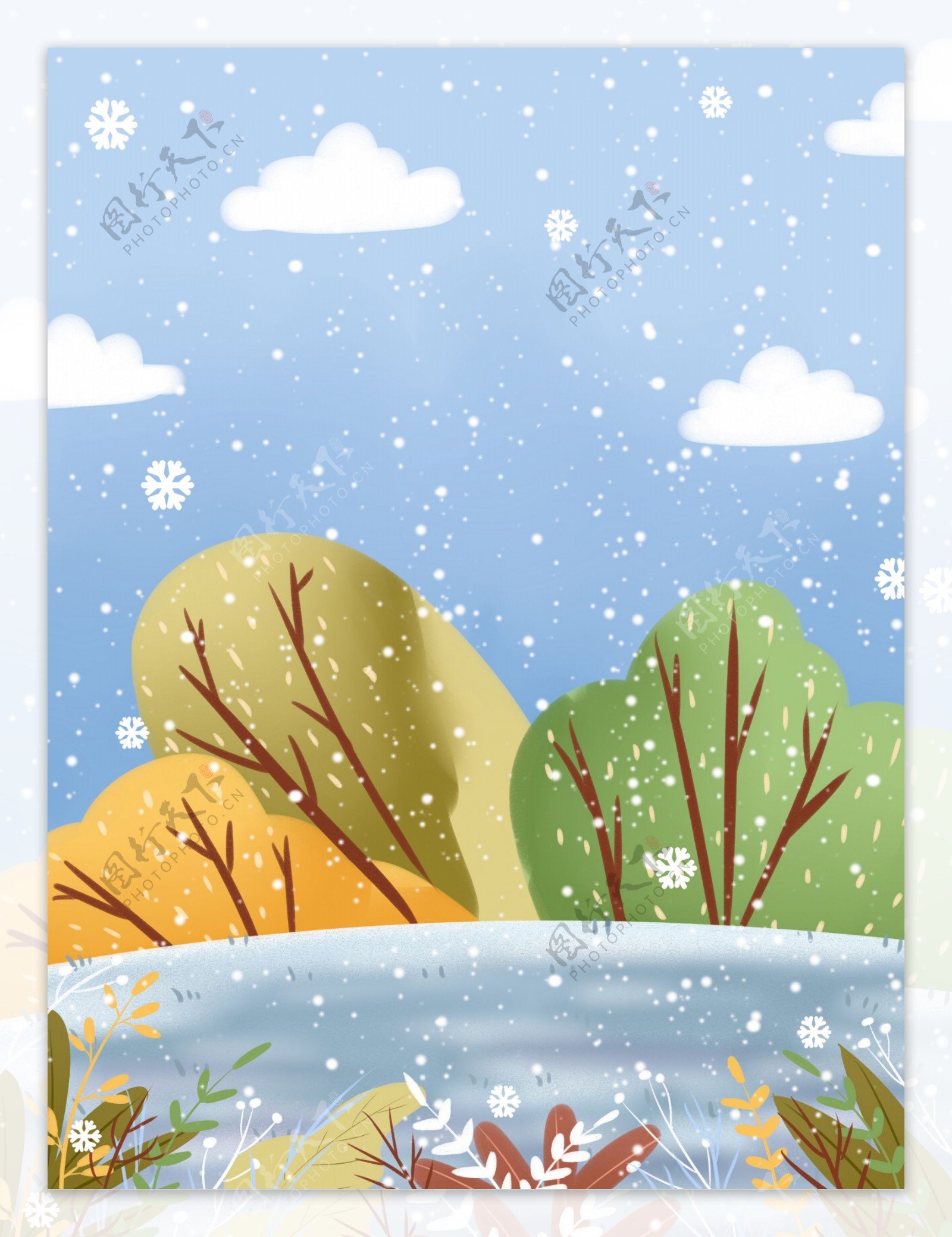 彩绘冬雪小雪背景设计