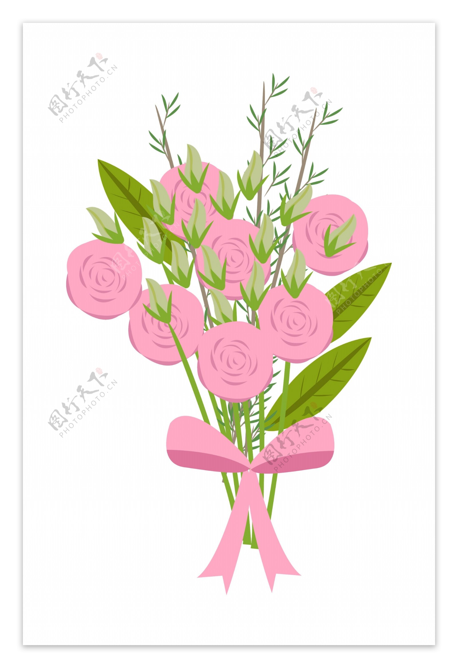 粉色玫瑰花花束插画