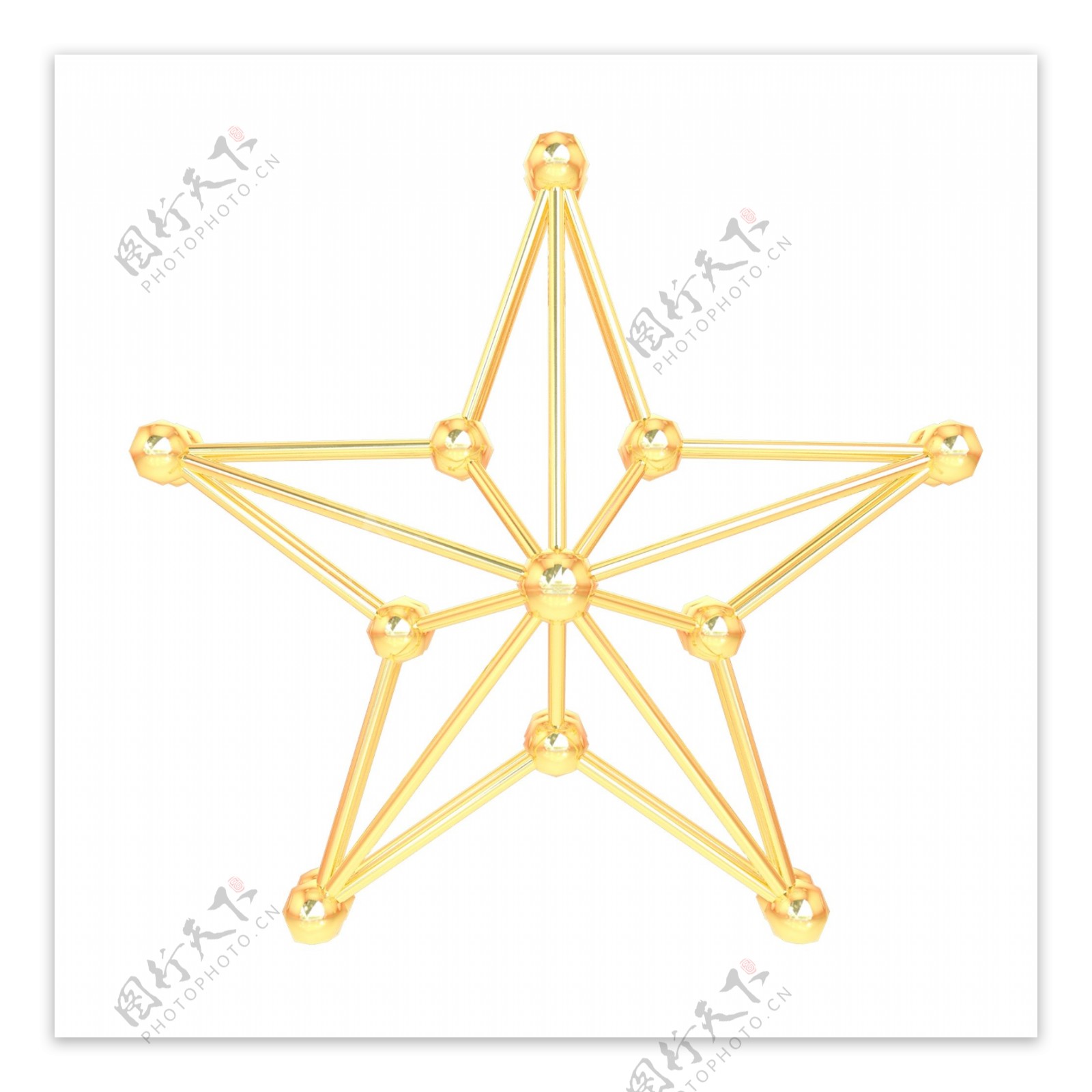 金色五角星金属框架星星元素可商用