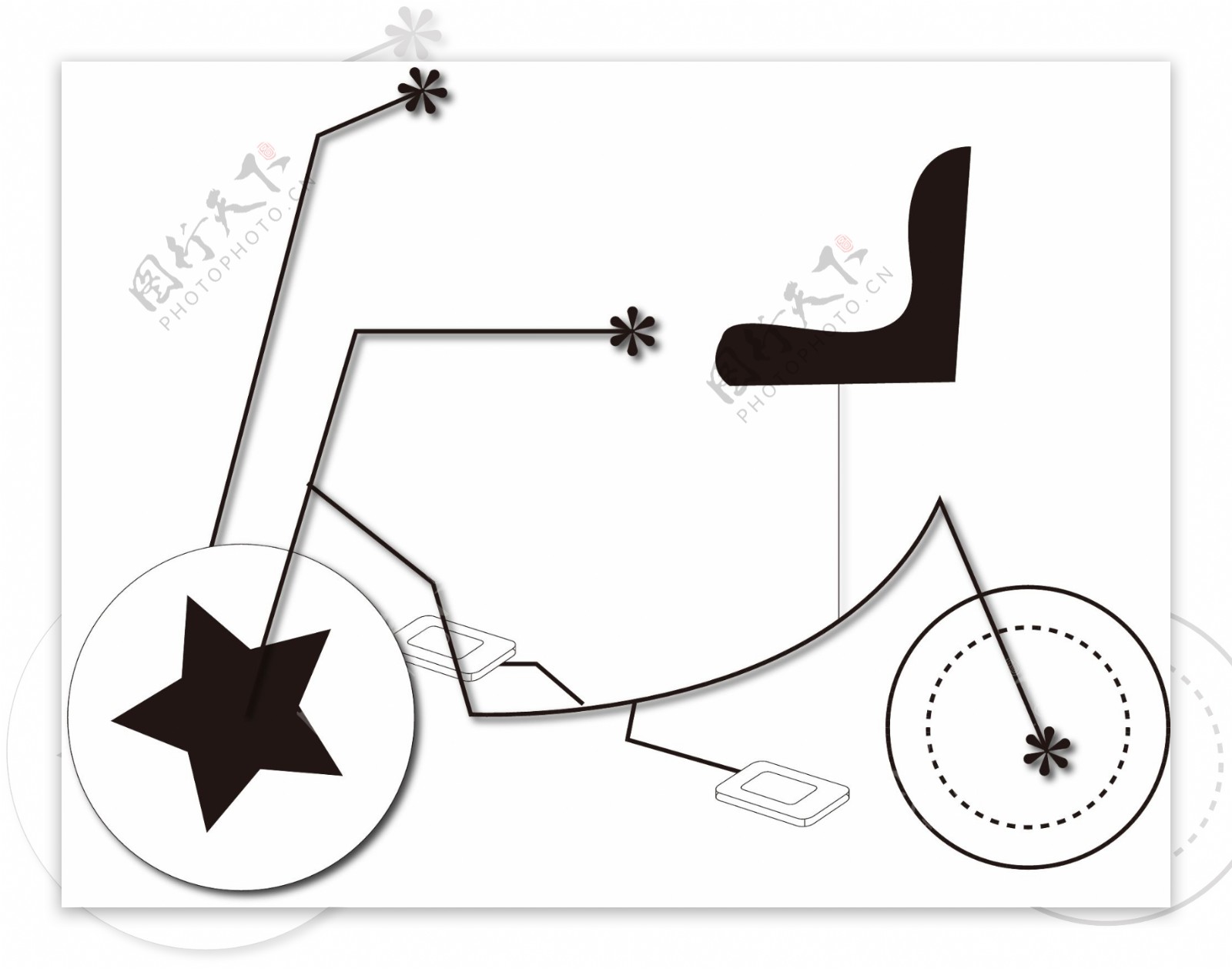 单车自行车创意卡通黑白可商用