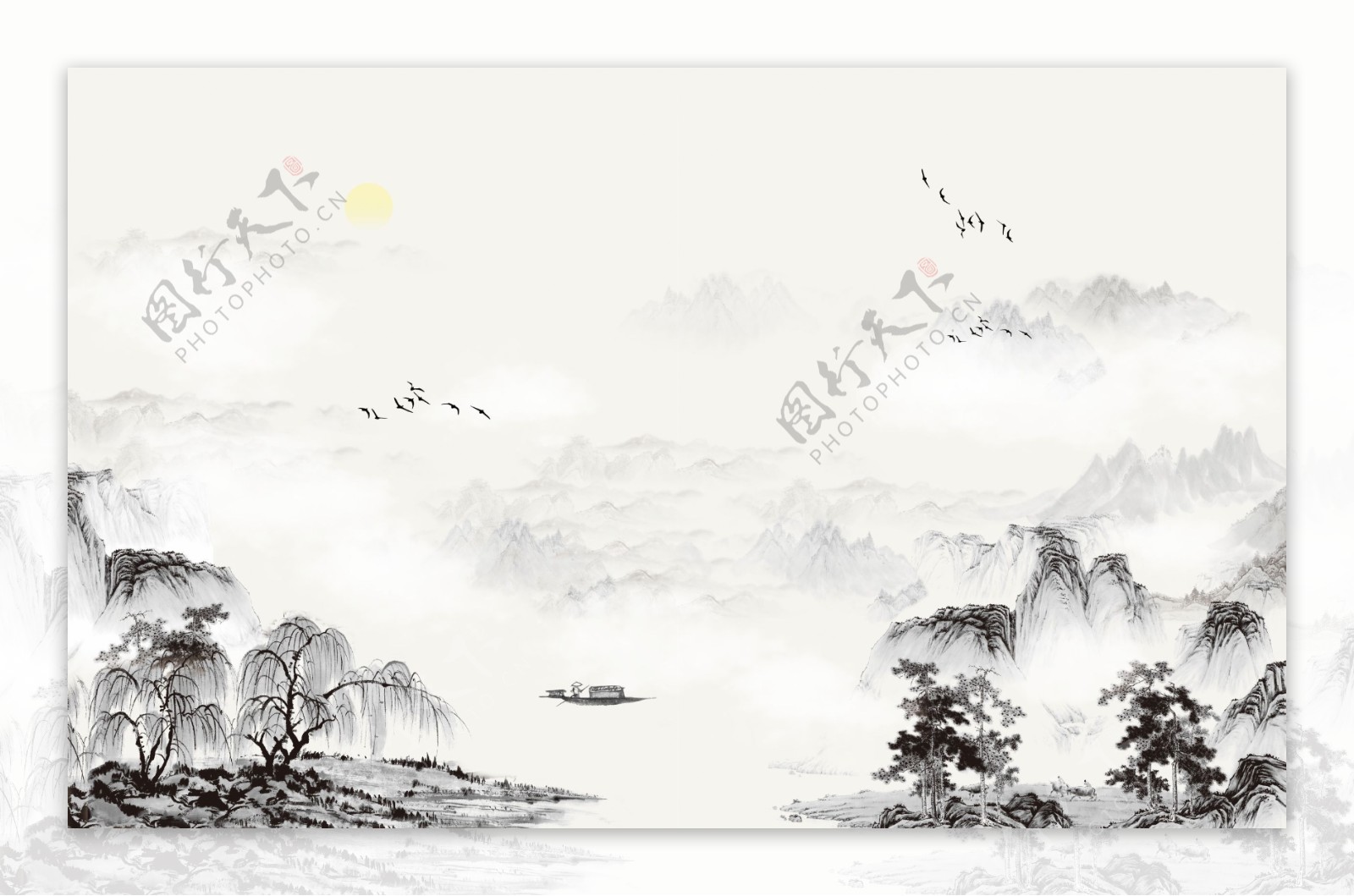 山水风景水墨中式简约装饰画