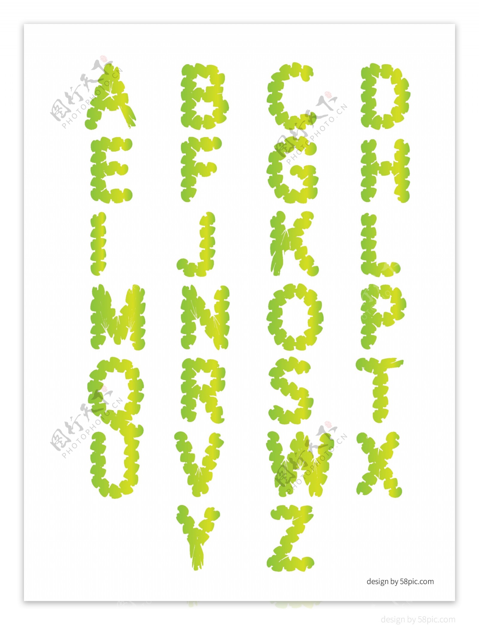 二十六英文字母渐变创意边框艺术字体
