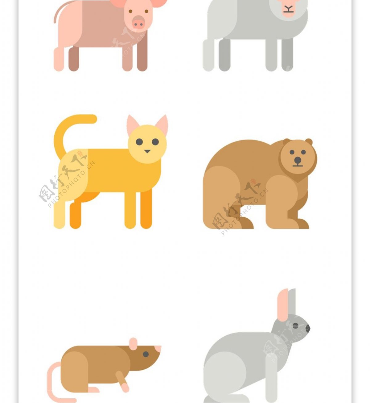 多款可爱平面卡通动物图标矢量素材