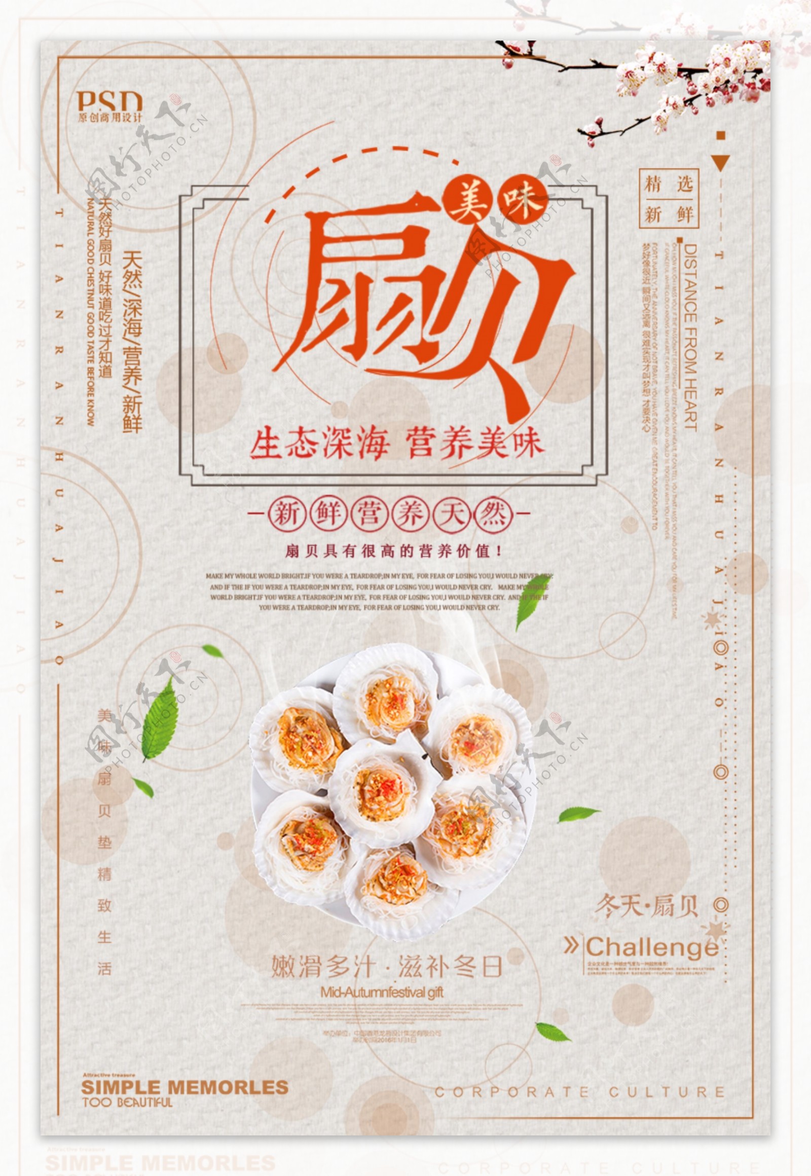 简约中国风扇贝美食餐饮海报设计