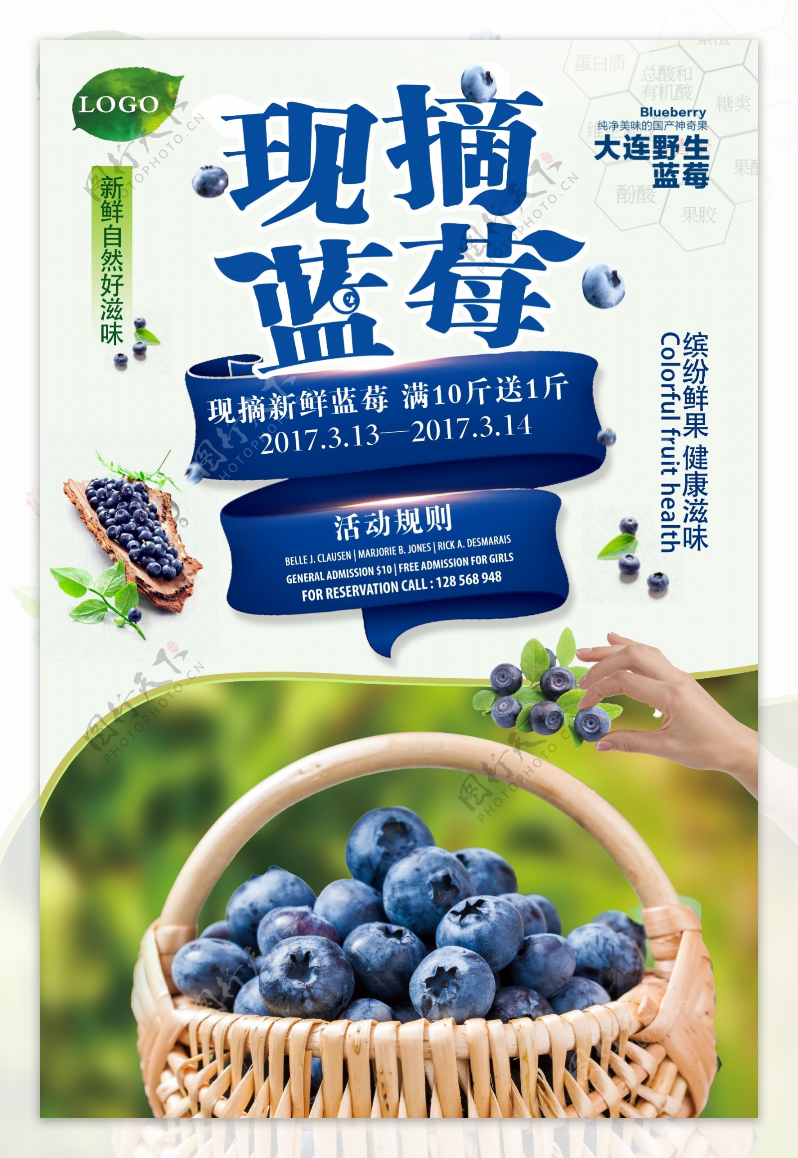简约大气蓝莓水果海报.psd