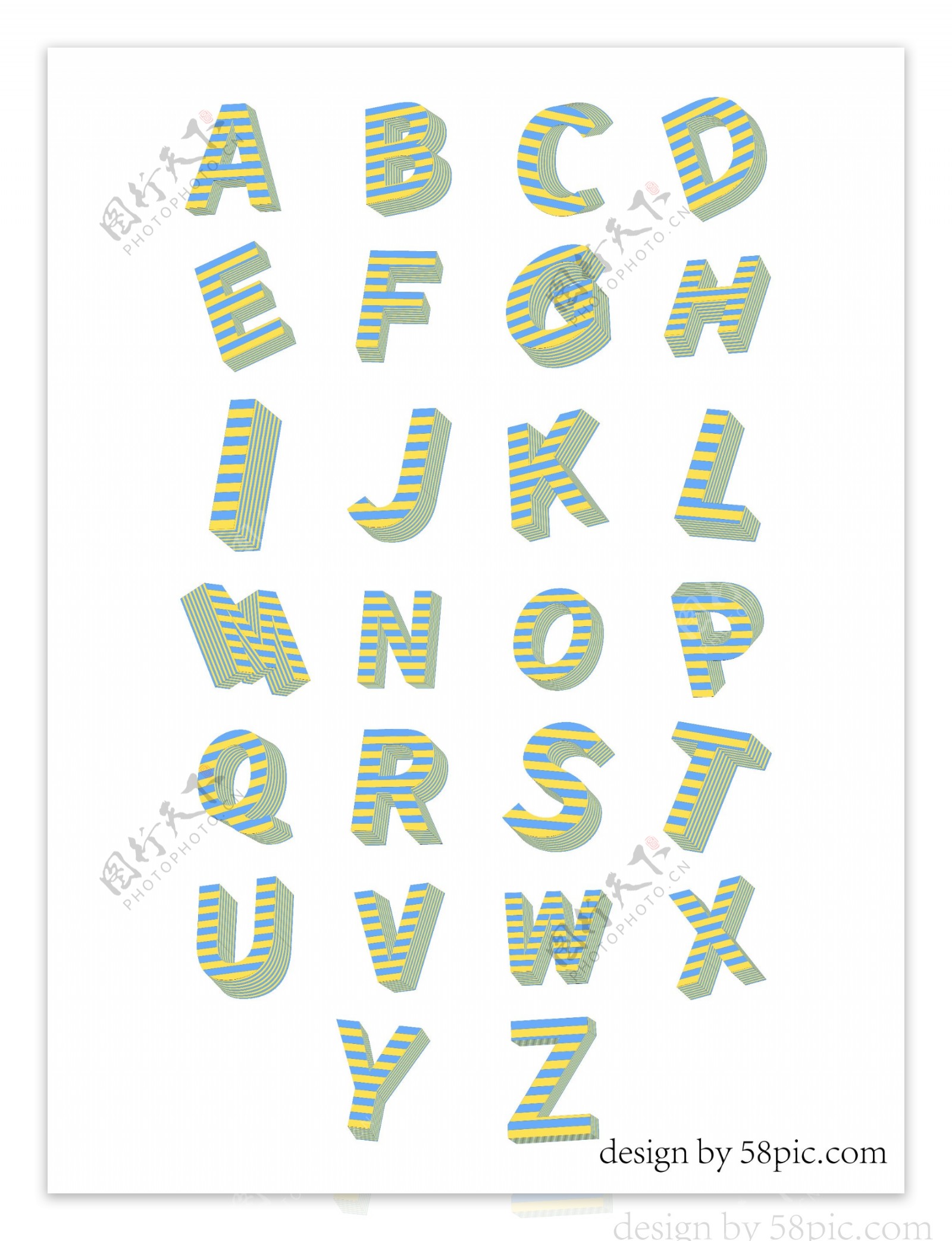 二十六英文字母波普风3D立体艺术字体套图