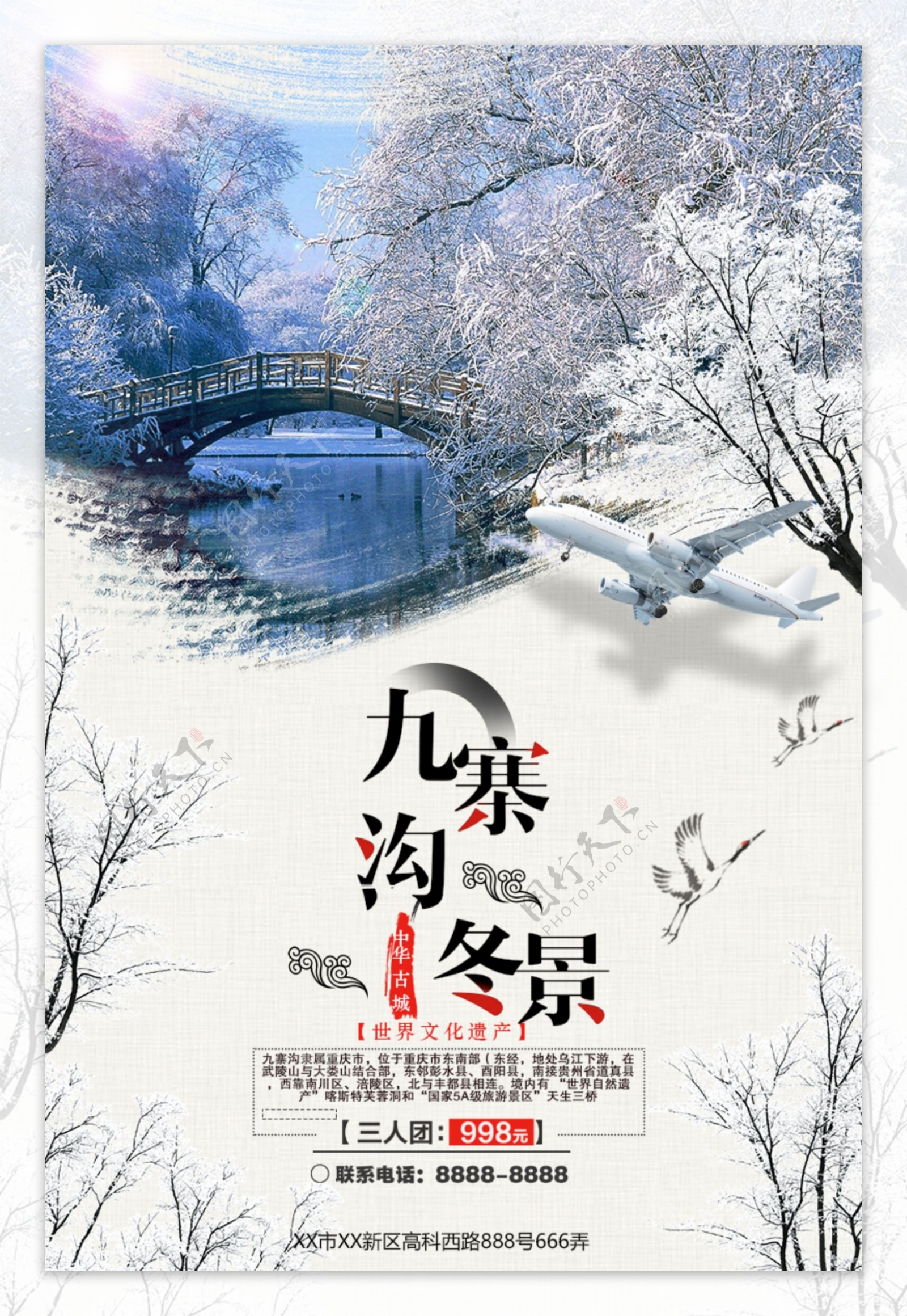 中国风大气九寨沟冬景旅游海报设计