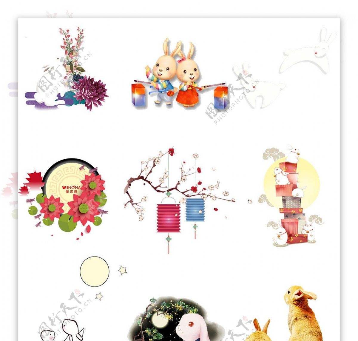 淘宝天猫中秋节日兔子鲜花文字设计模板素材