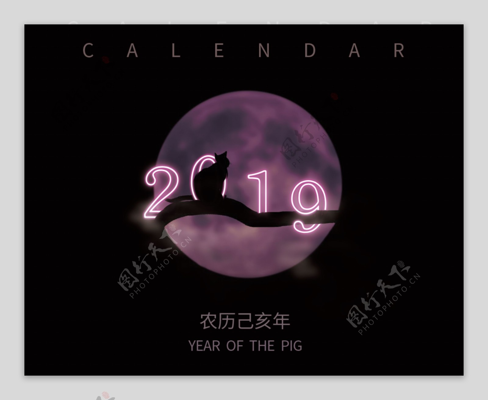 2019神秘紫猫咪望月日历台历