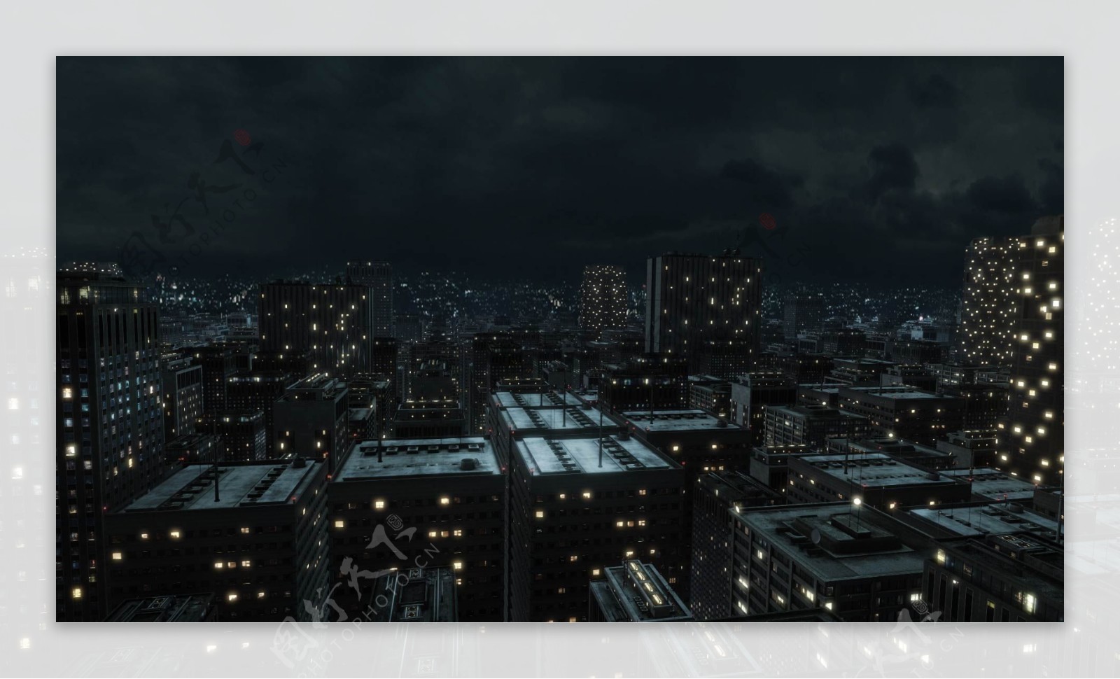 夜晚灯火辉煌的城市楼群揭示出标志ae模板