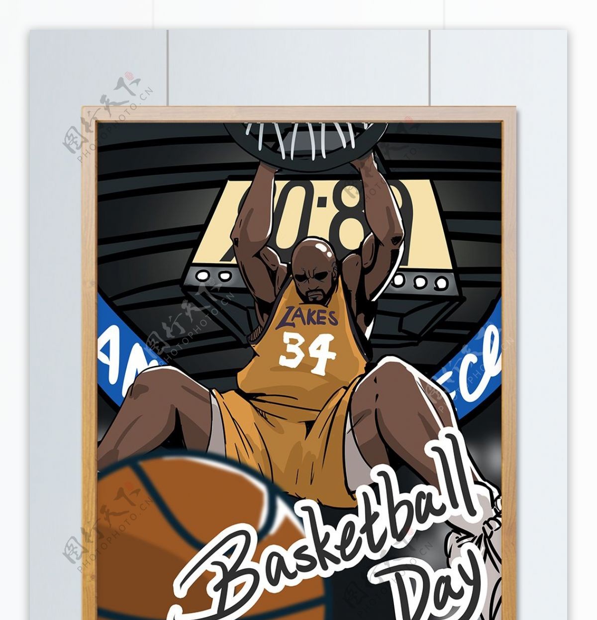 世界篮球日球员扣篮卡通插画