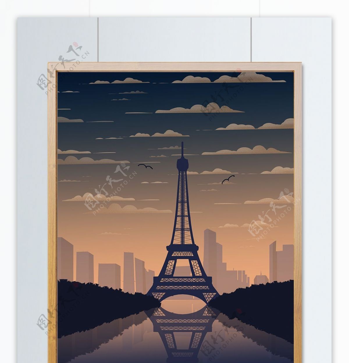 印象法国巴黎埃菲尔铁塔渐变城市风光