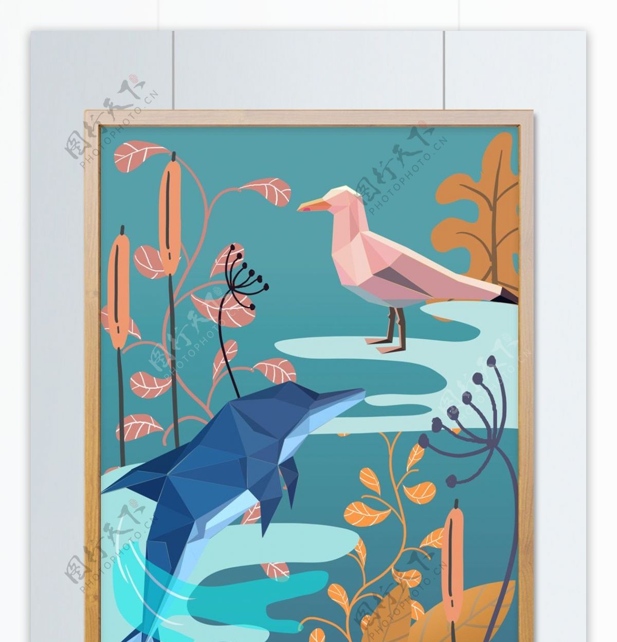 自然印记几何创意动物植物装饰海豚海洋水鸟