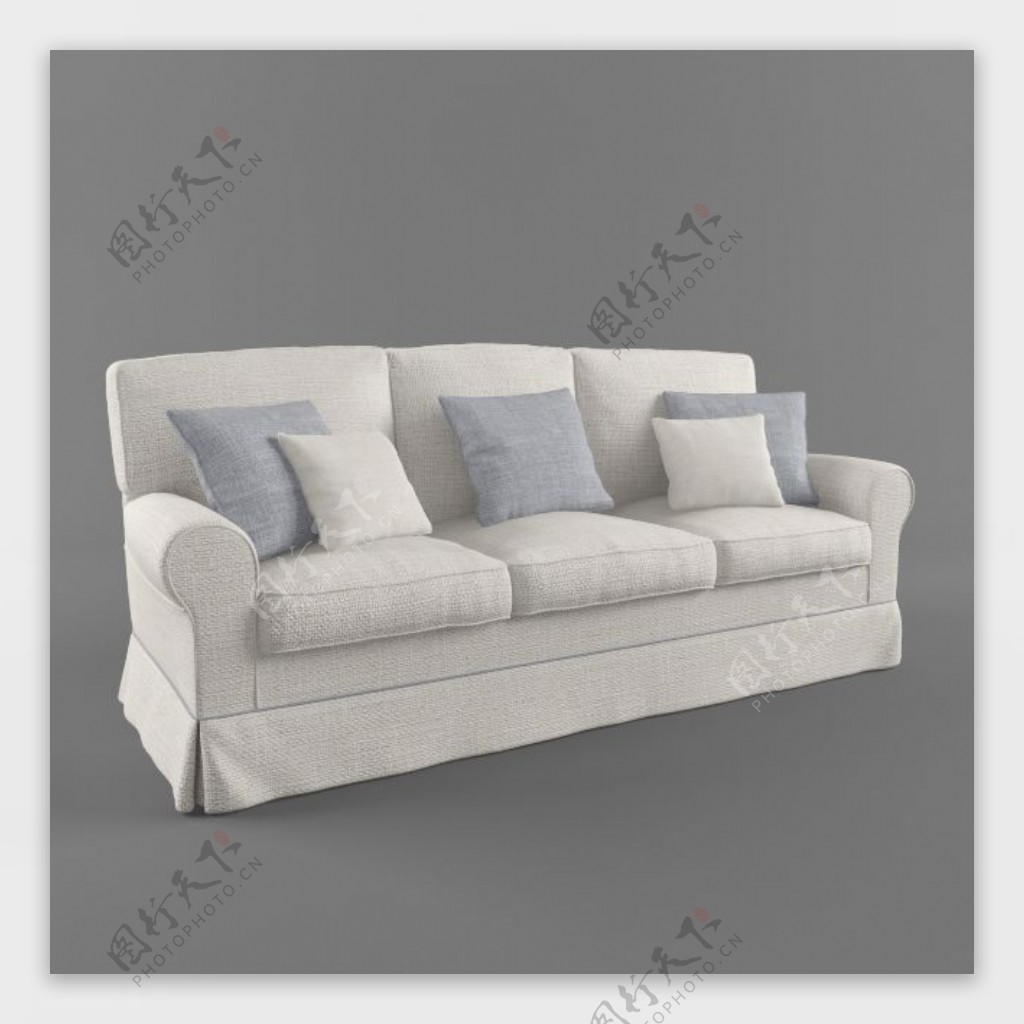 现代素色多人沙发3d模型