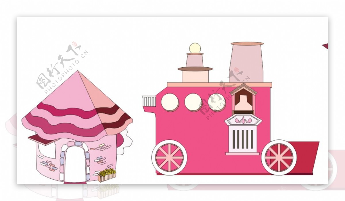 粉色火车粉色房子