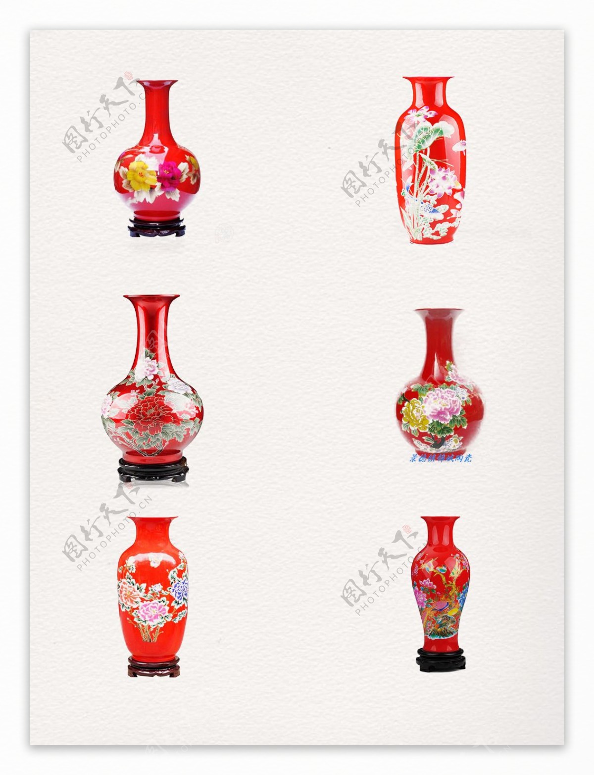 一组写实传统红色花瓶元素