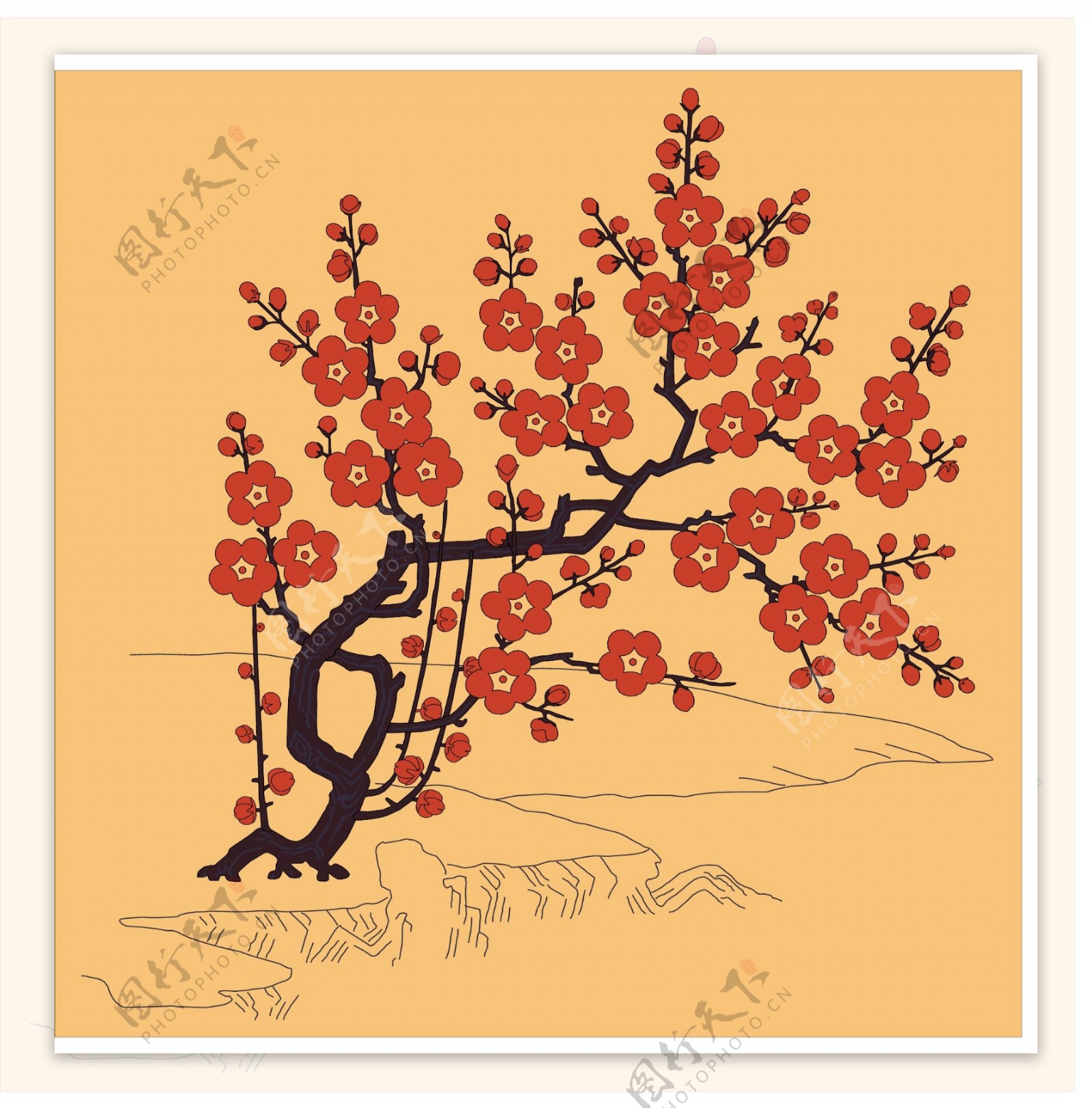 红色梅花树装饰图