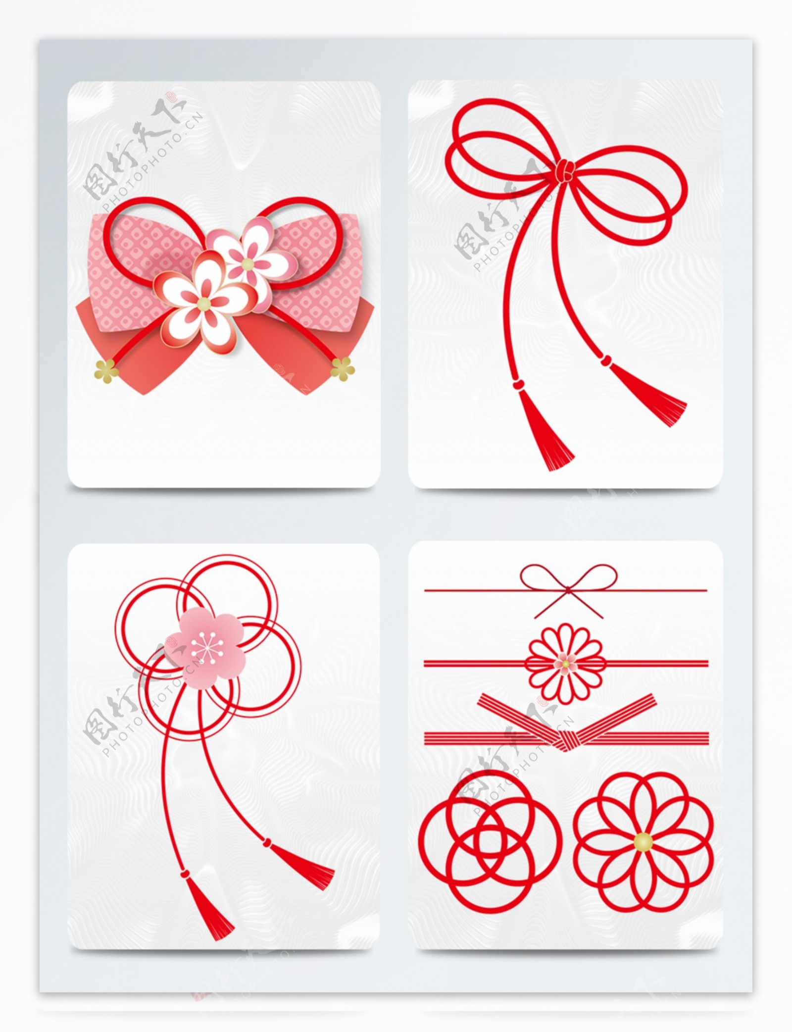 日式和风红色蝴蝶结樱花装饰元素