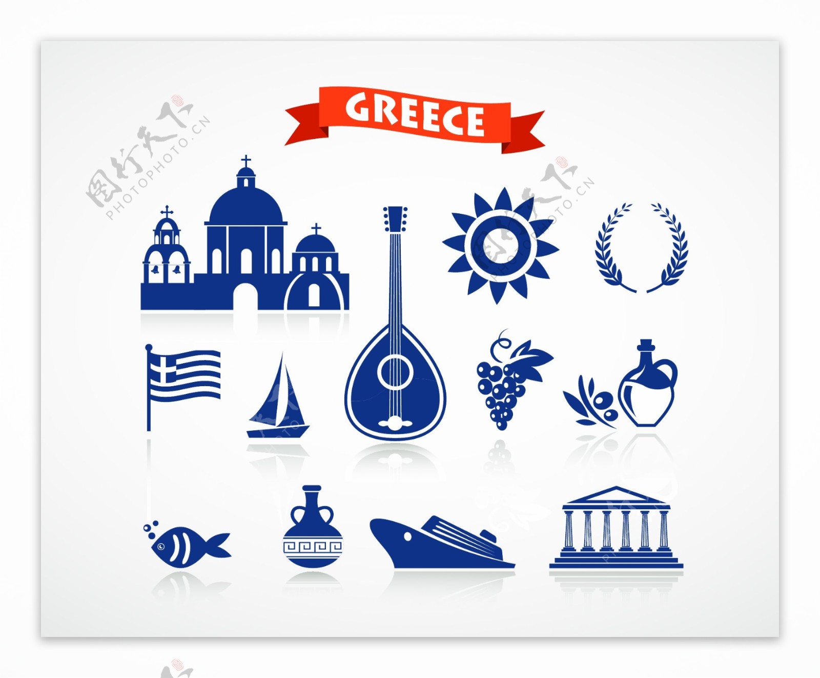 希腊旅游特色元素矢量
