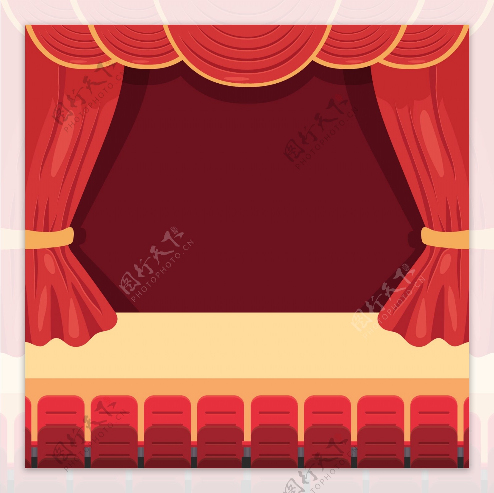 手绘舞台幕布红色背景