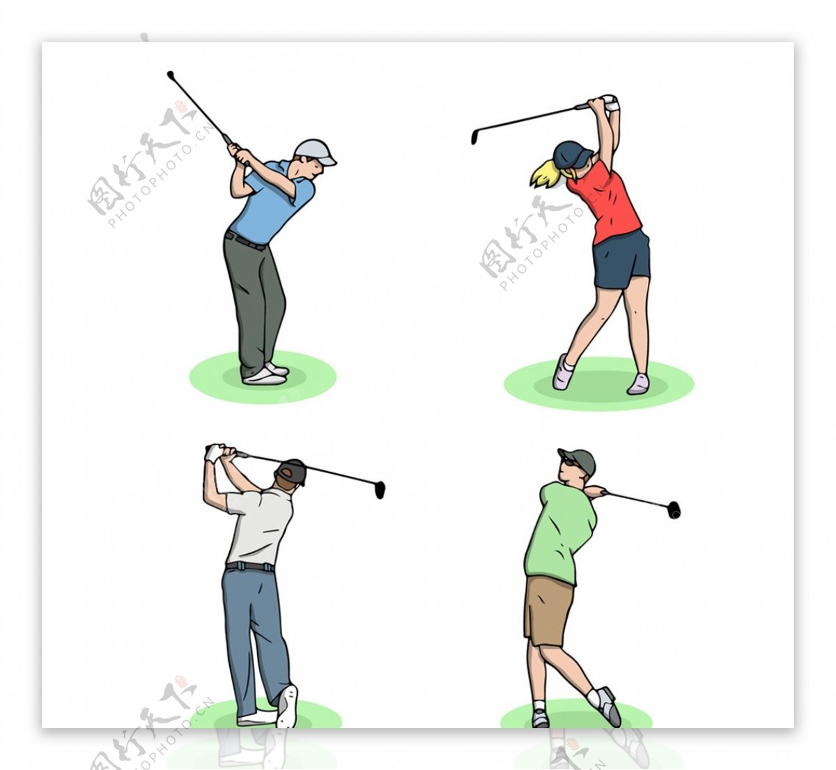 4款创意高尔夫球人物设计矢量图